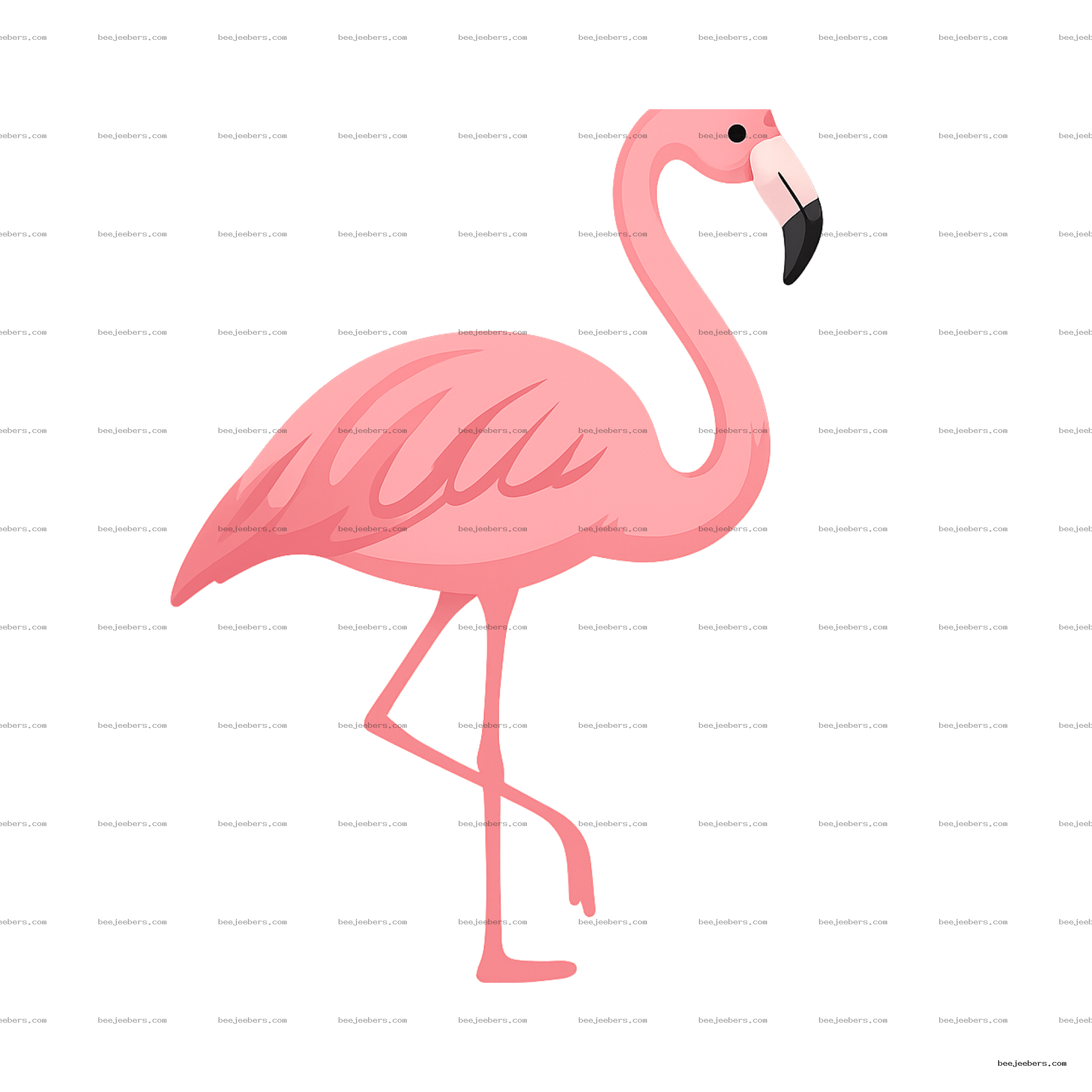 Clean vector illustration of a pink flamingo with a transparent background