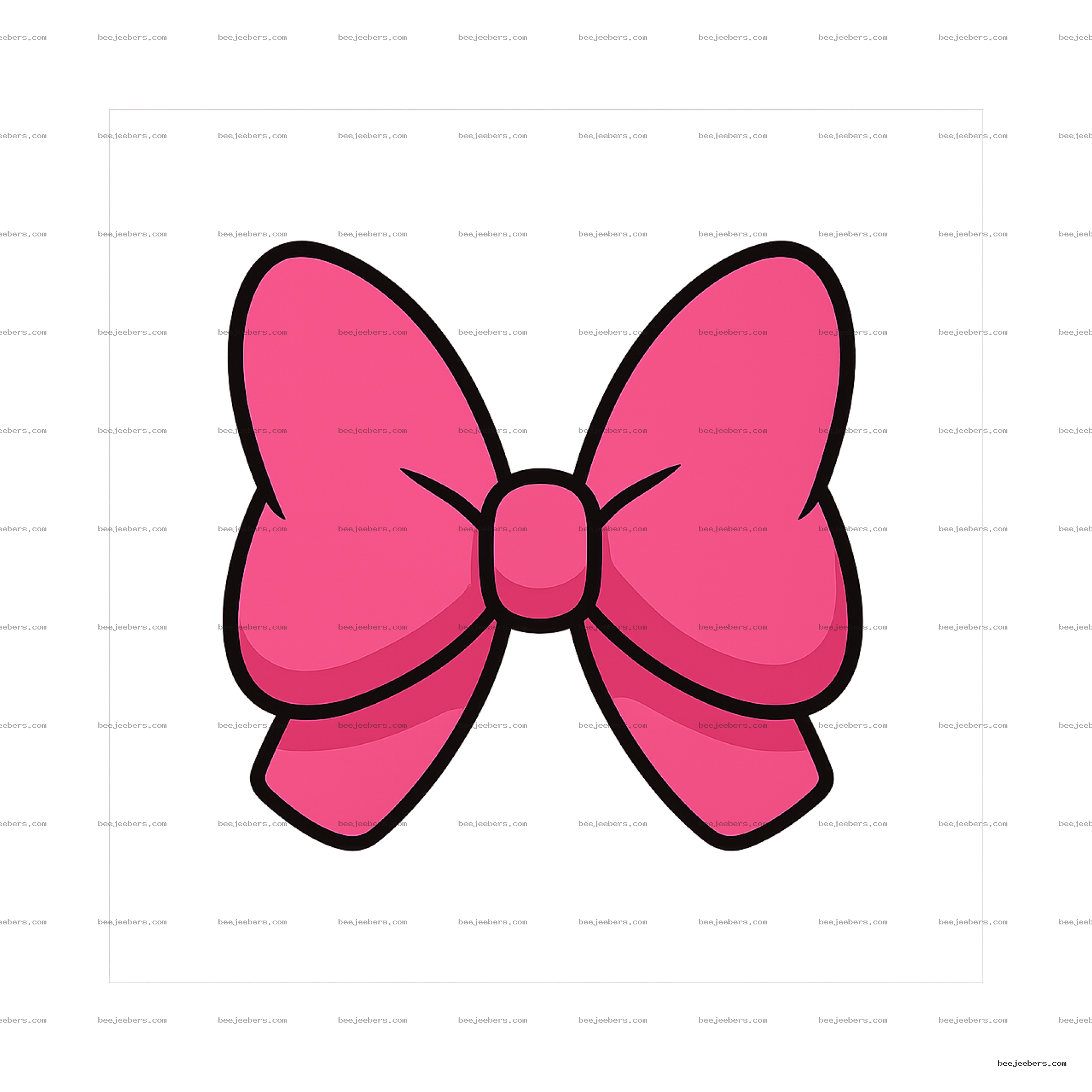 Pink bow clipart with black outline on transparent background in clean vector style