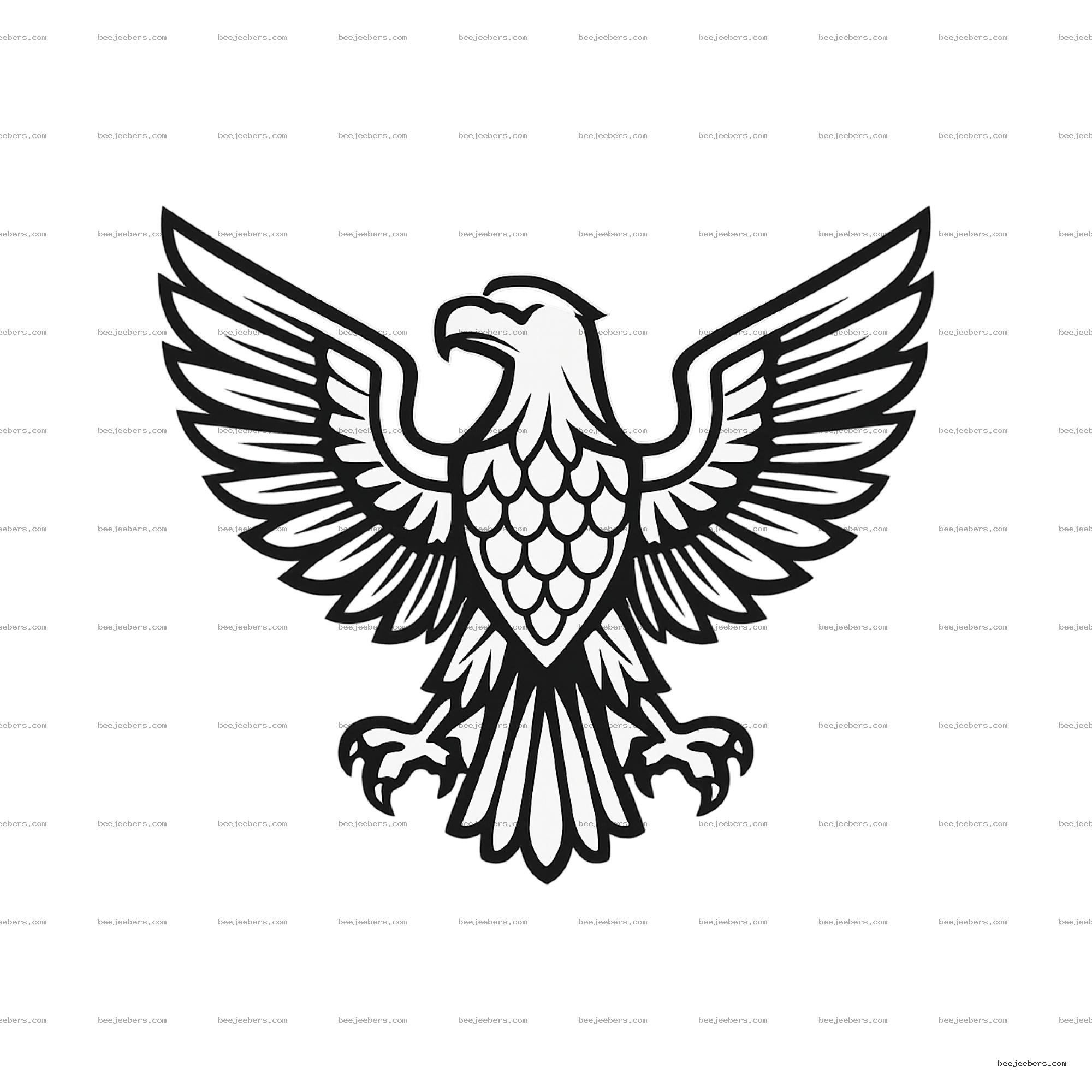 Black and white eagle emblem with outstretched wings in clean vector style transparent background