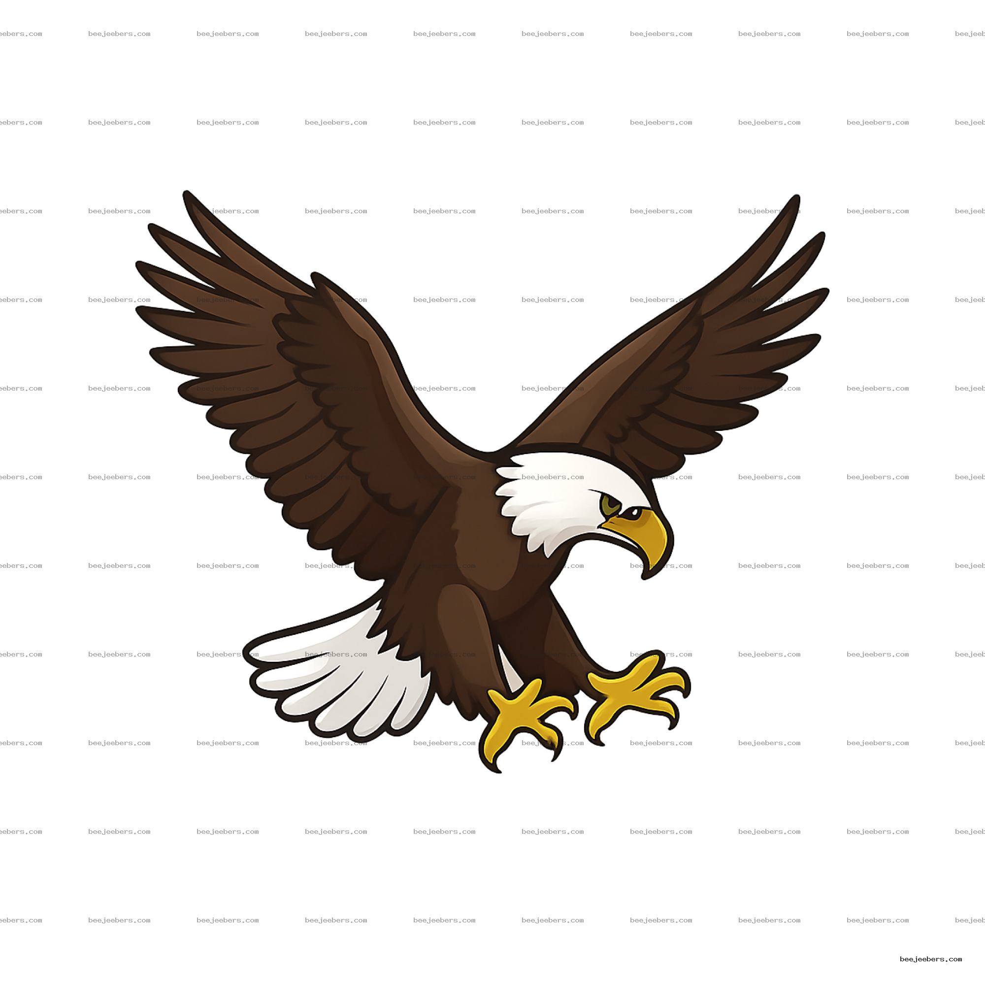 Clean vector illustration of a bald eagle landing with wings spread and talons extended on transparent background