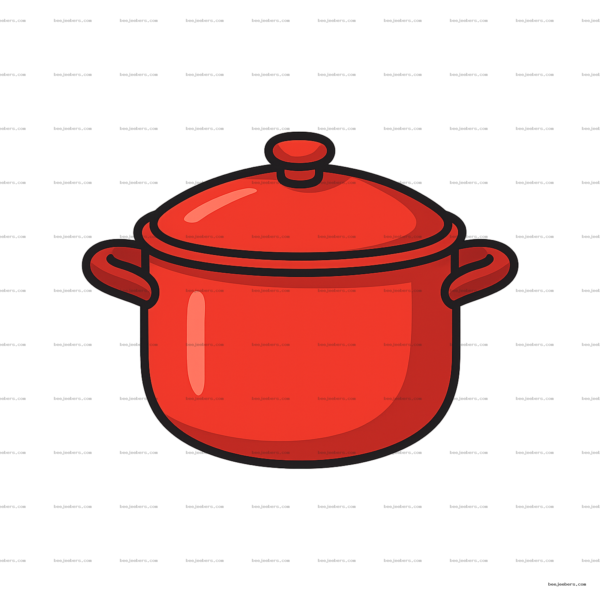 Red soup pot clipart with lid and handles in clean vector style on transparent background