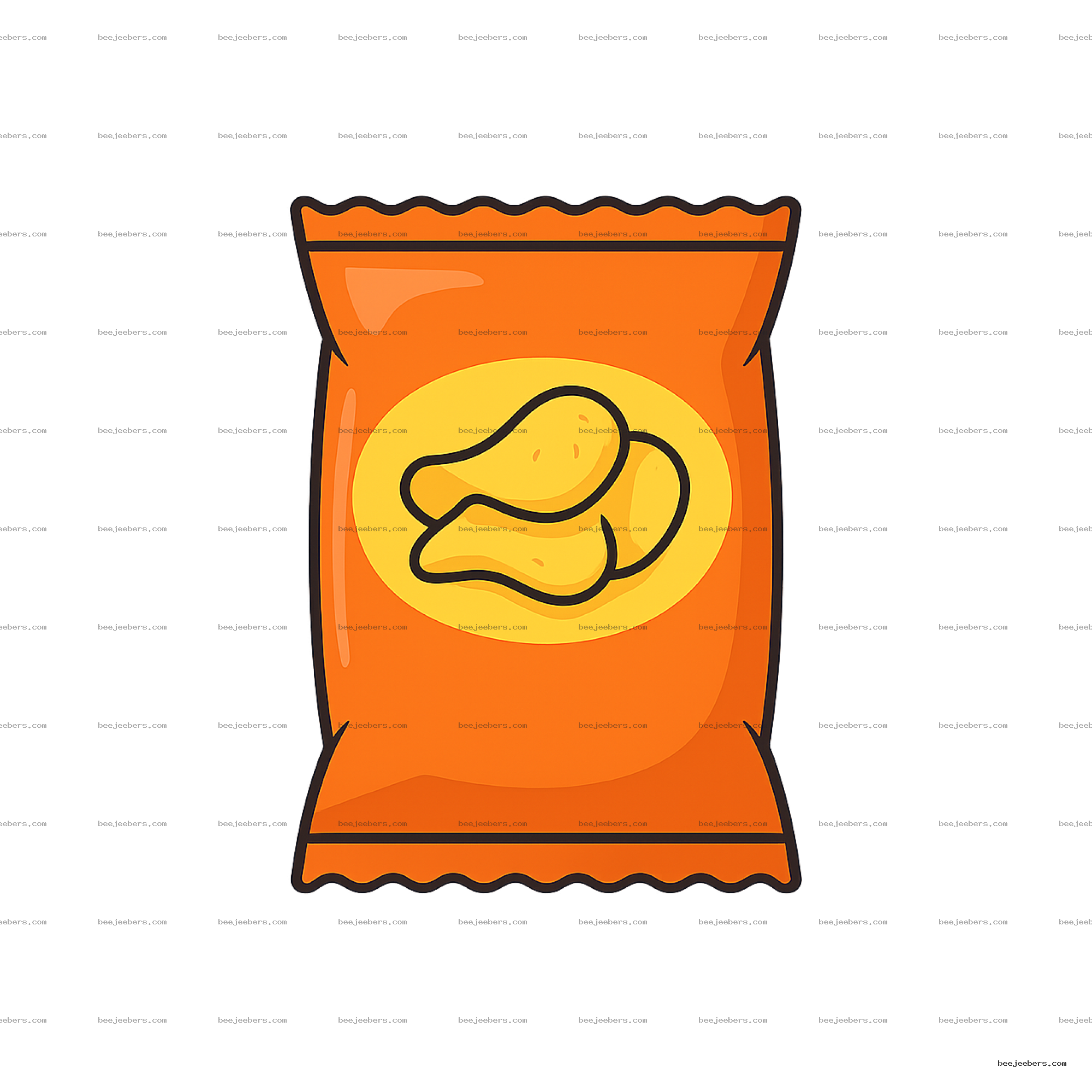 Clean vector illustration of an orange bag of potato chips with a yellow chip label