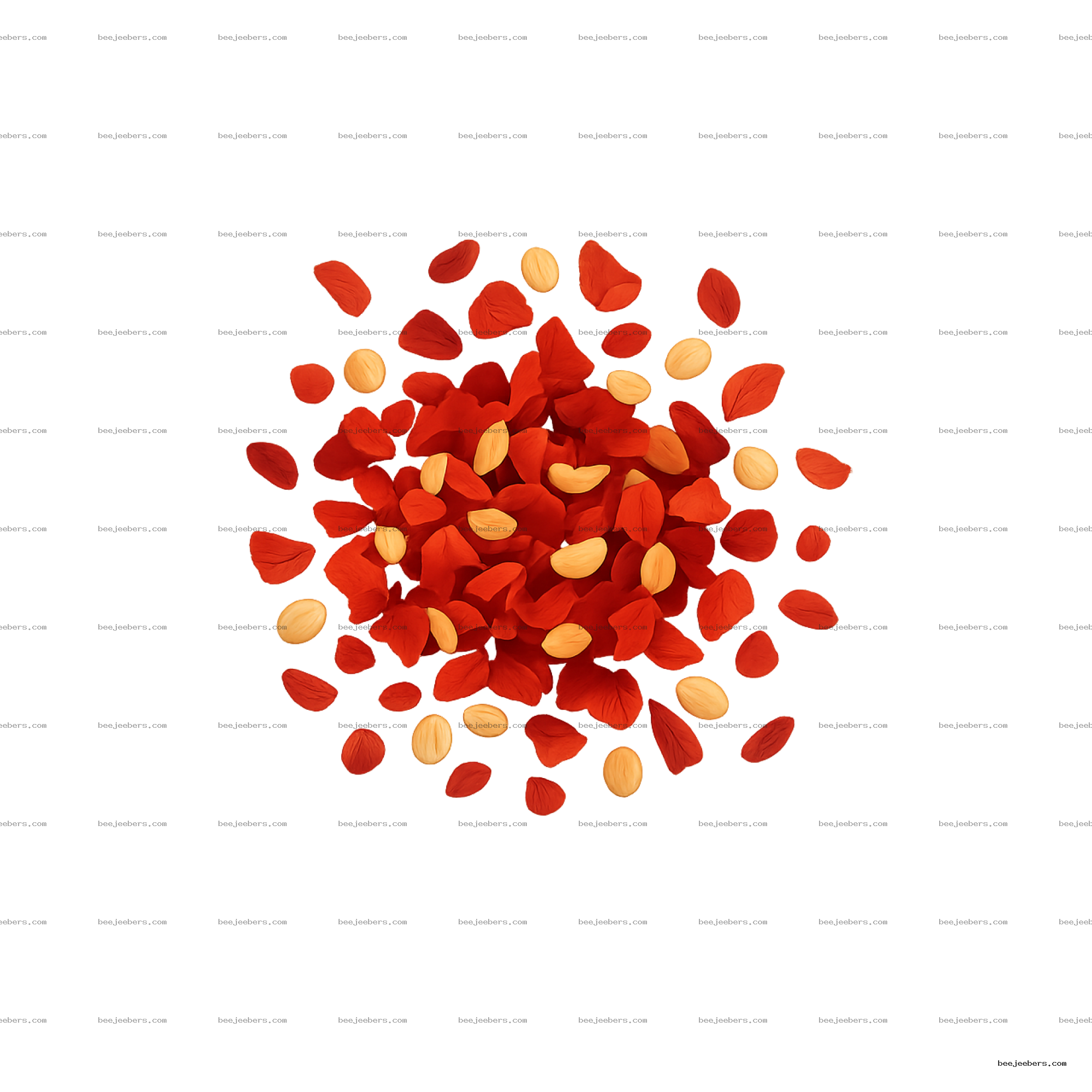 Clean vector style scattered red and beige chilli flakes on a transparent background