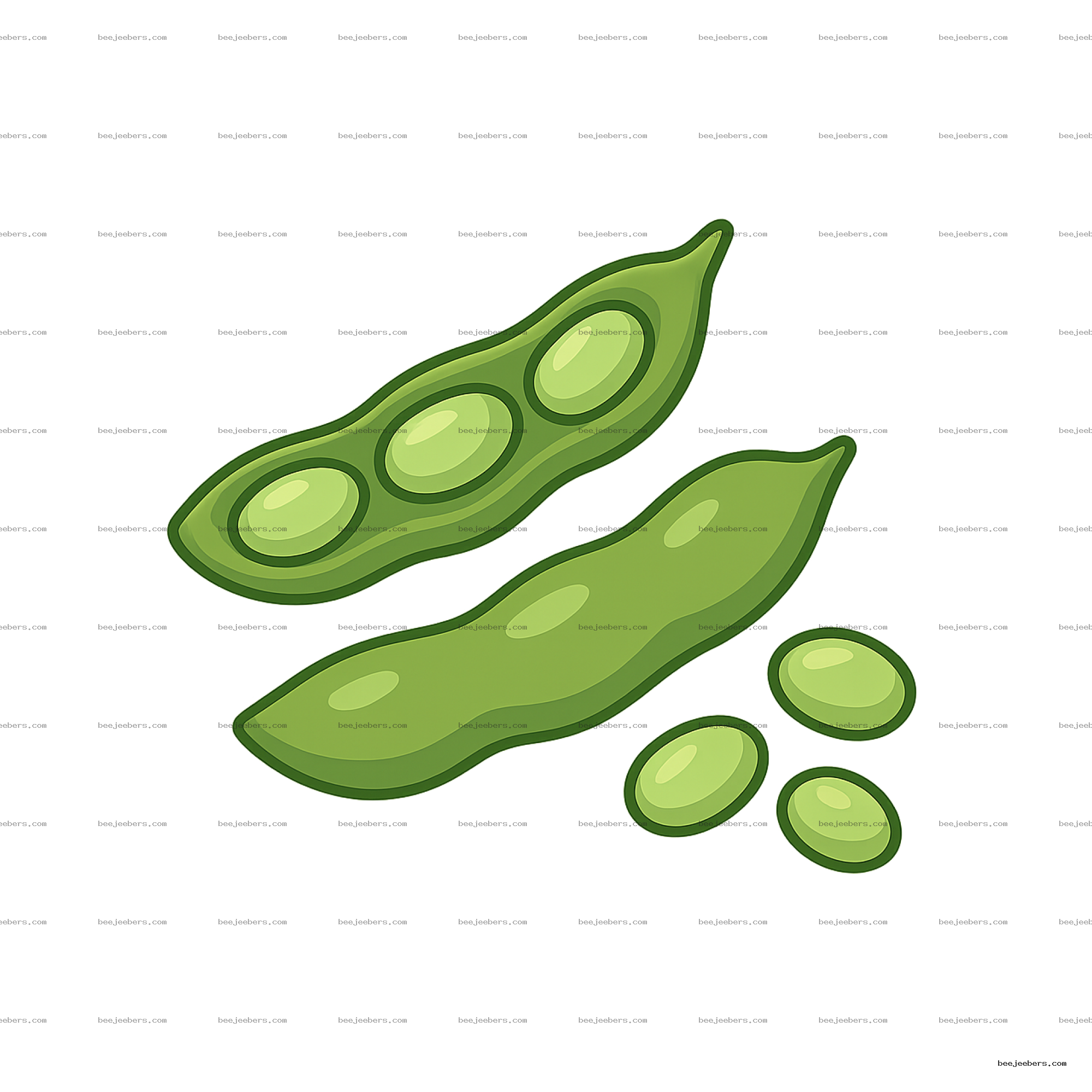 Vector illustration of green edamame pods and beans with transparent background