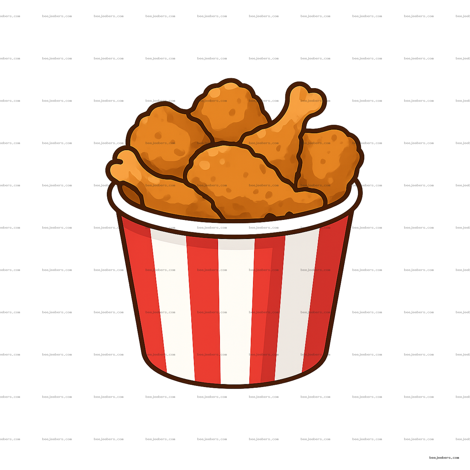 Vector PNG of a red and white striped bucket filled with crispy fried chicken pieces