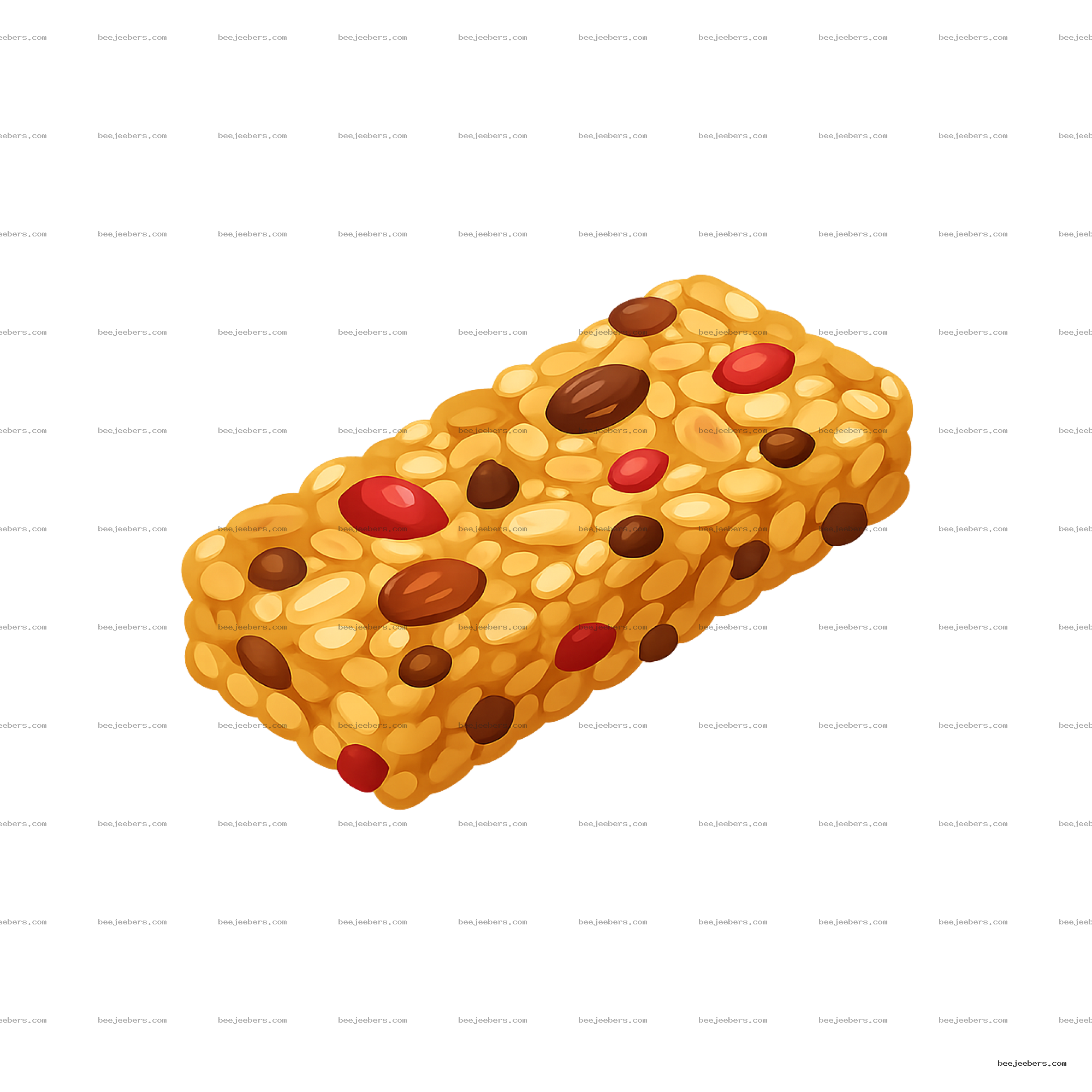 Clean vector granola bar with nuts and red berries in a transparent PNG