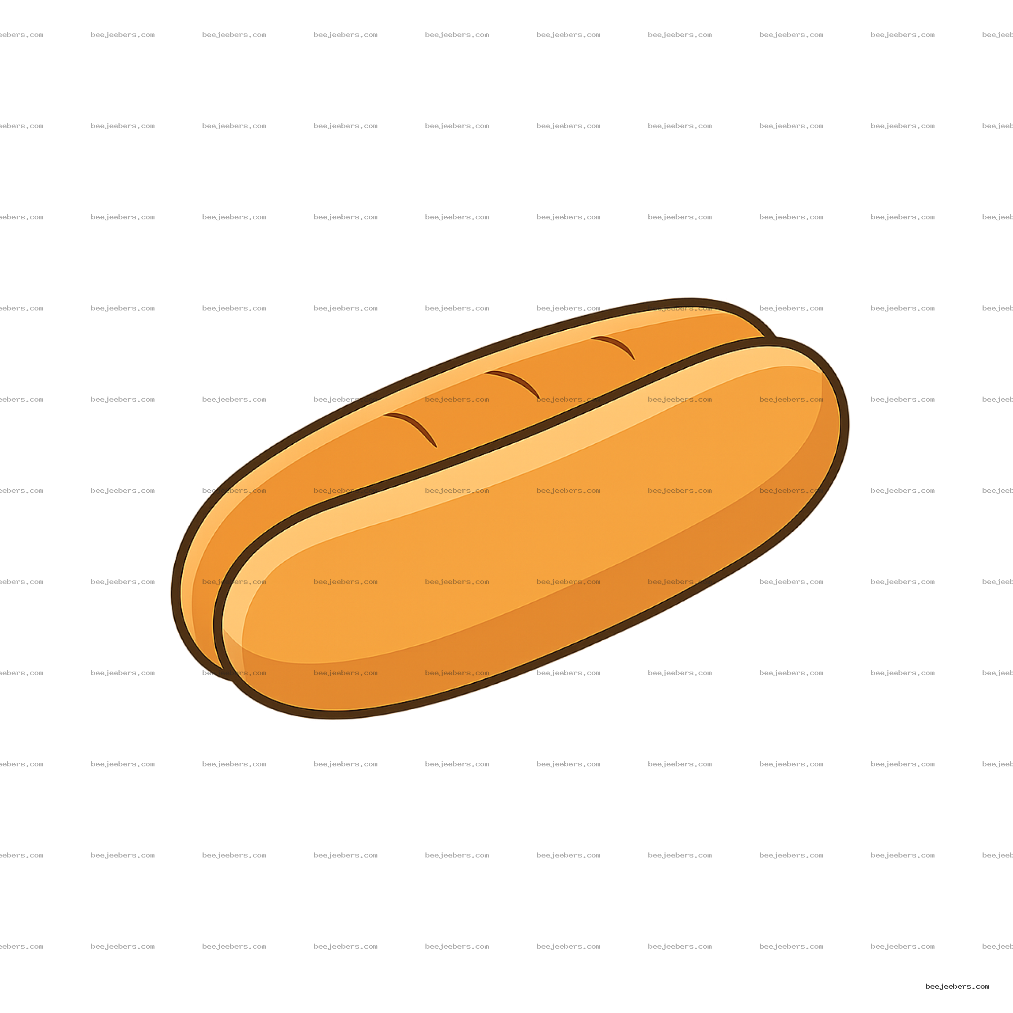 Clean vector illustration of a hot dog bun with transparent background