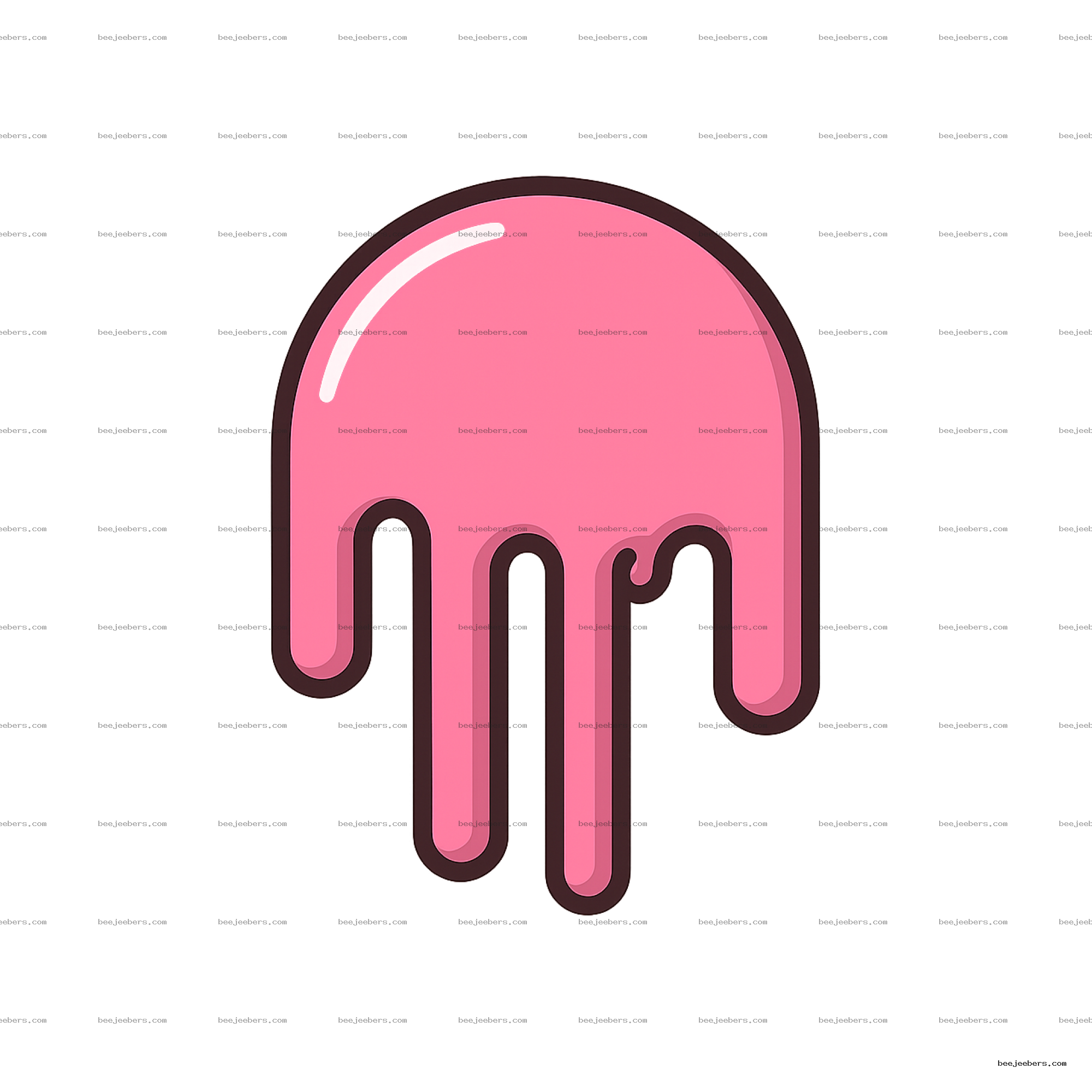Pink glossy ice cream drip shape with dark brown outline in vector style transparent PNG