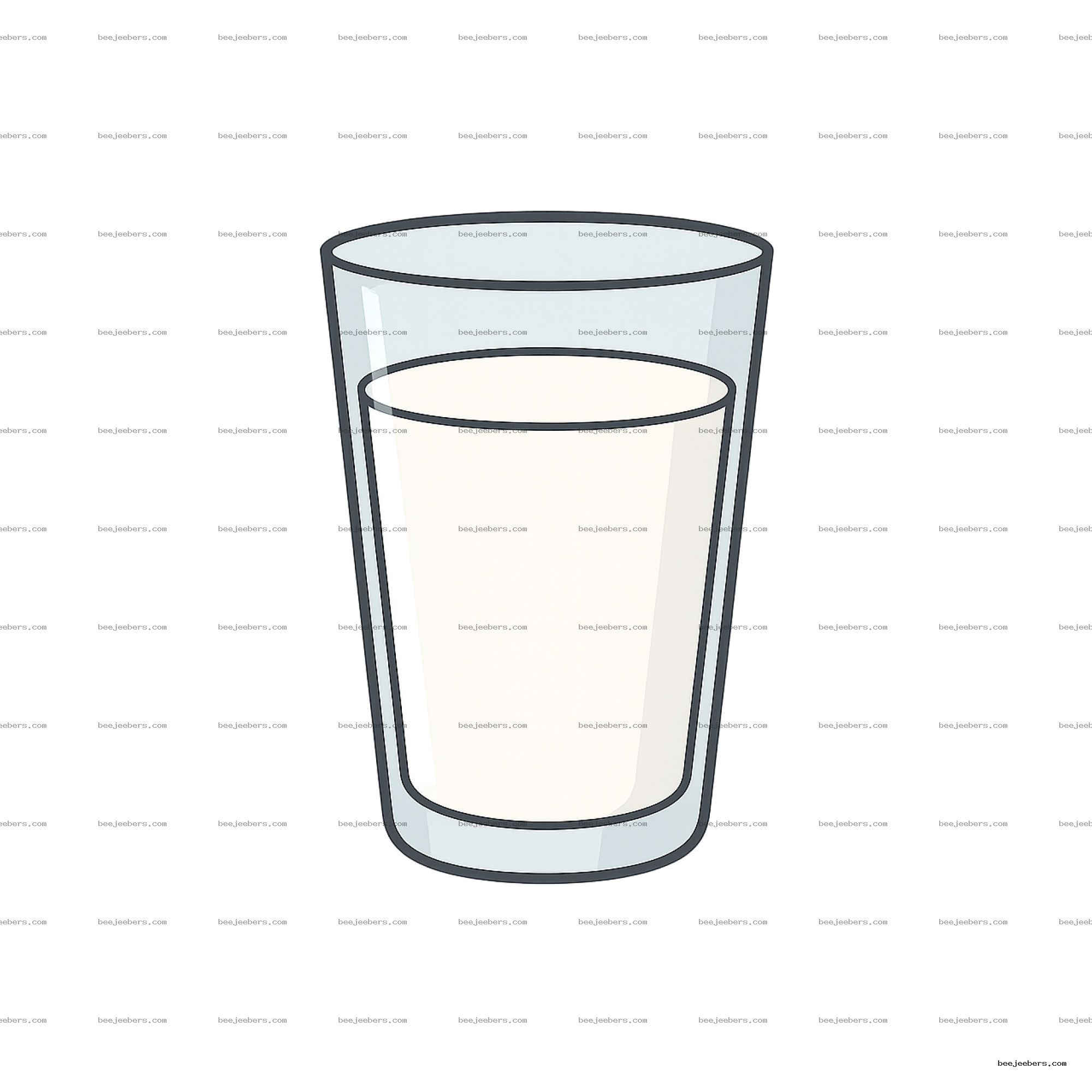 Clean vector illustration of a transparent glass filled with milk with black outline