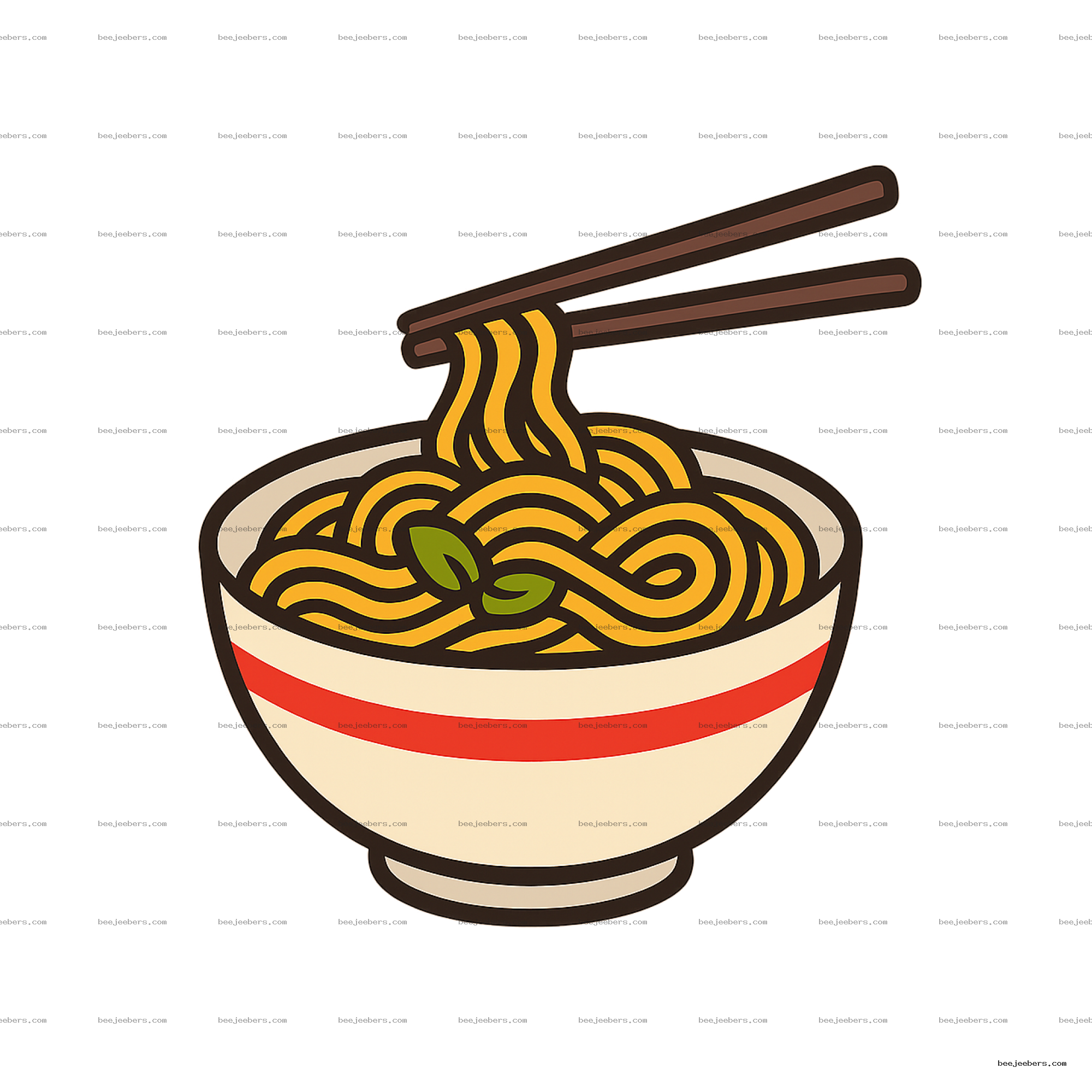 Vector noodle bowl with yellow noodles and chopsticks lifting noodles, transparent background