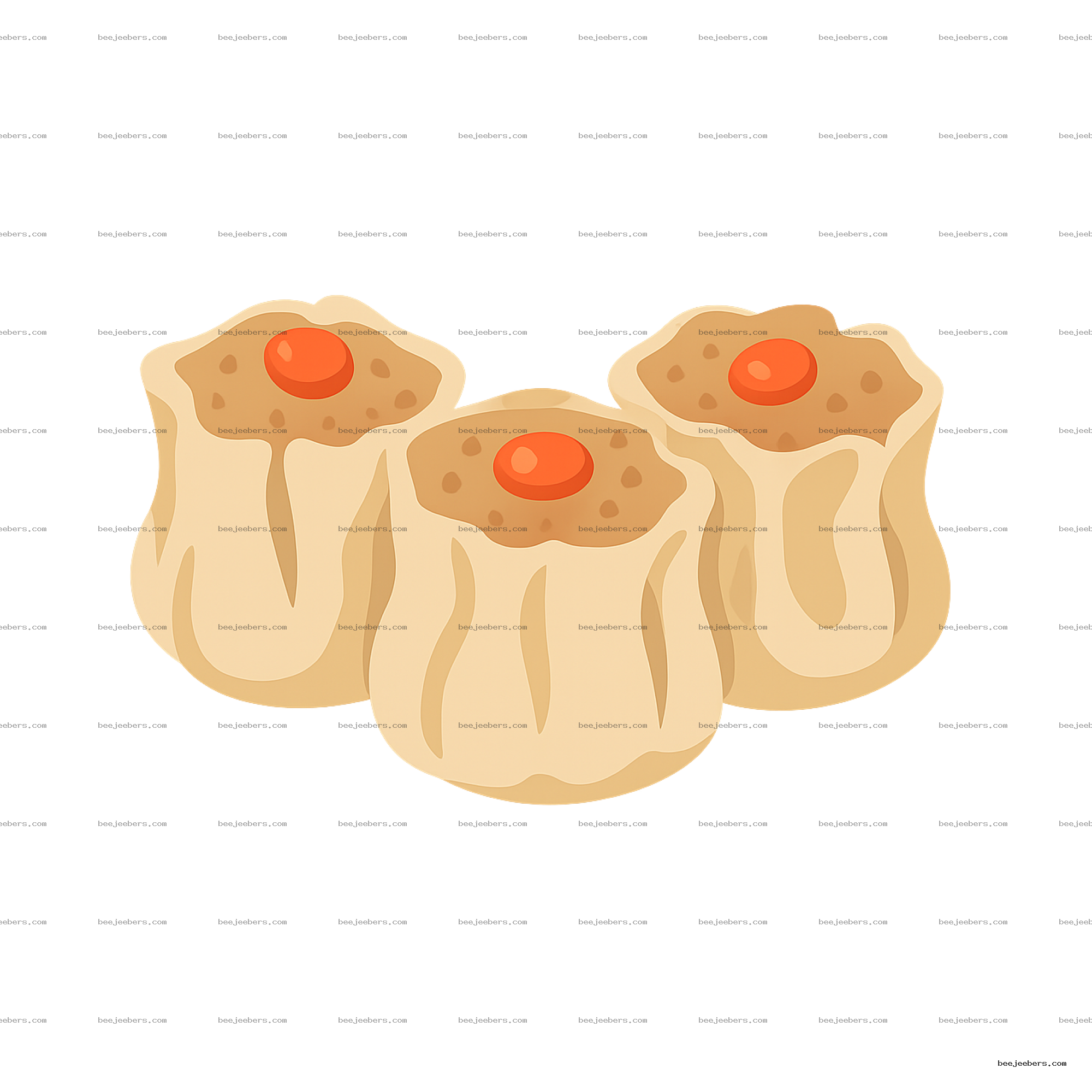 Vector clipart of three siomai dumplings with orange topping on transparent background