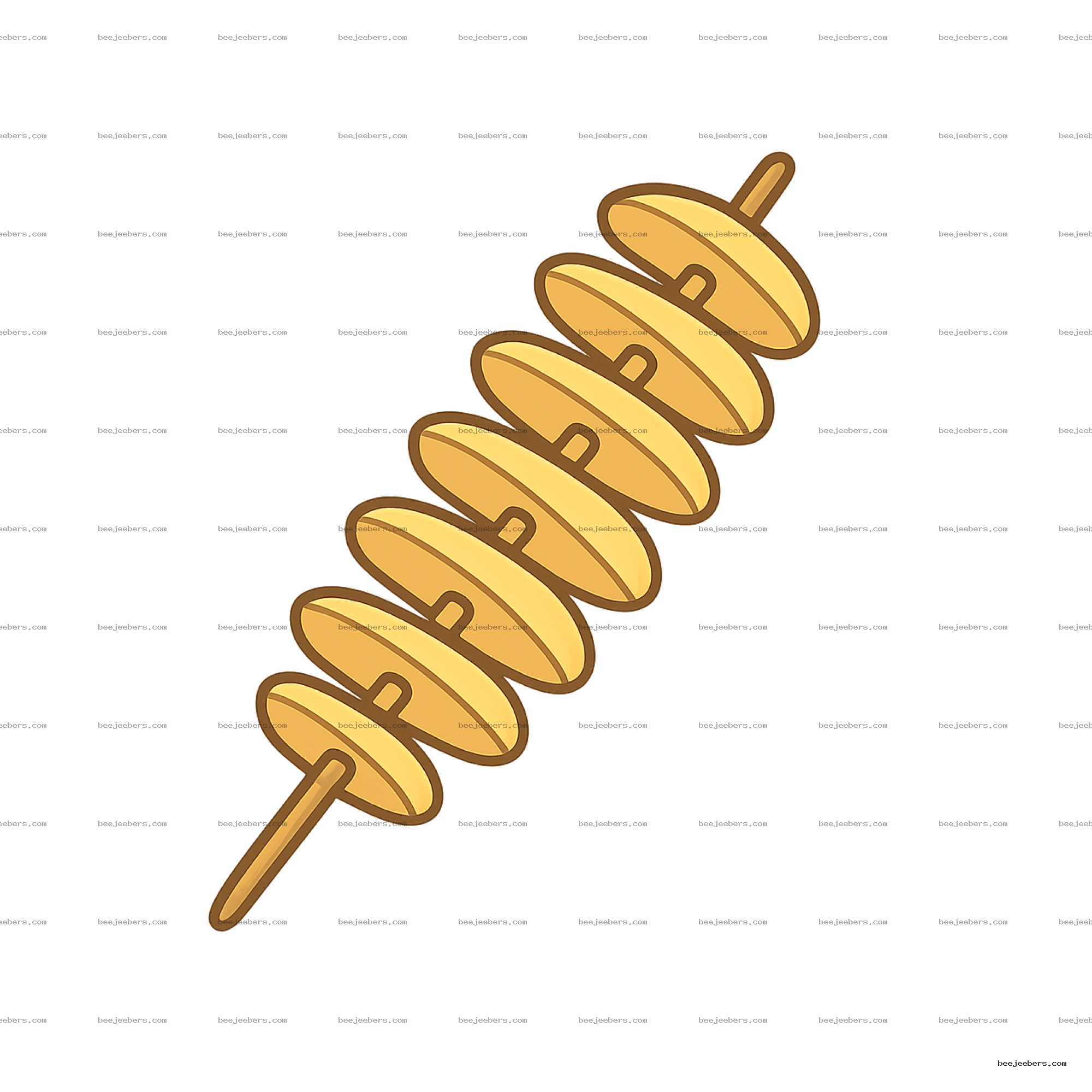Clean vector spiral potato snack on a stick with transparent background PNG