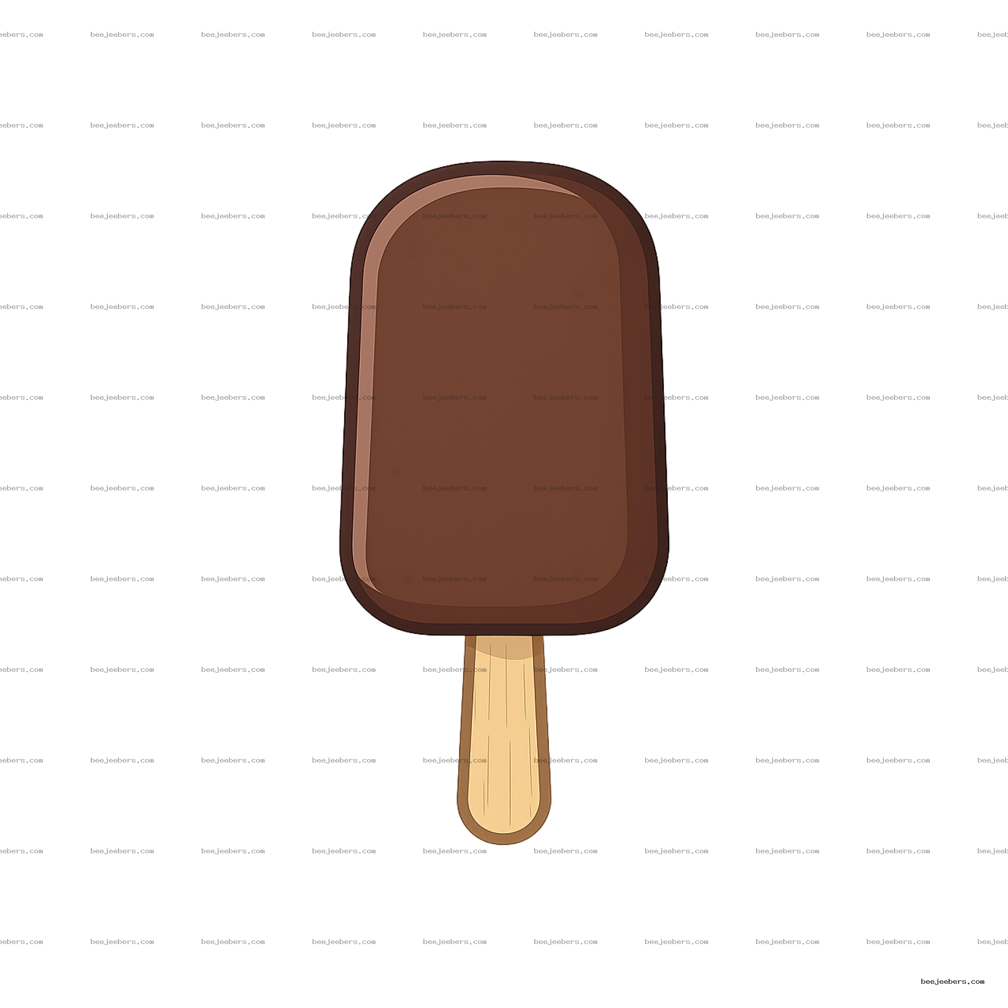 Vector illustration of a chocolate-covered stick ice cream with wooden handle on transparent background