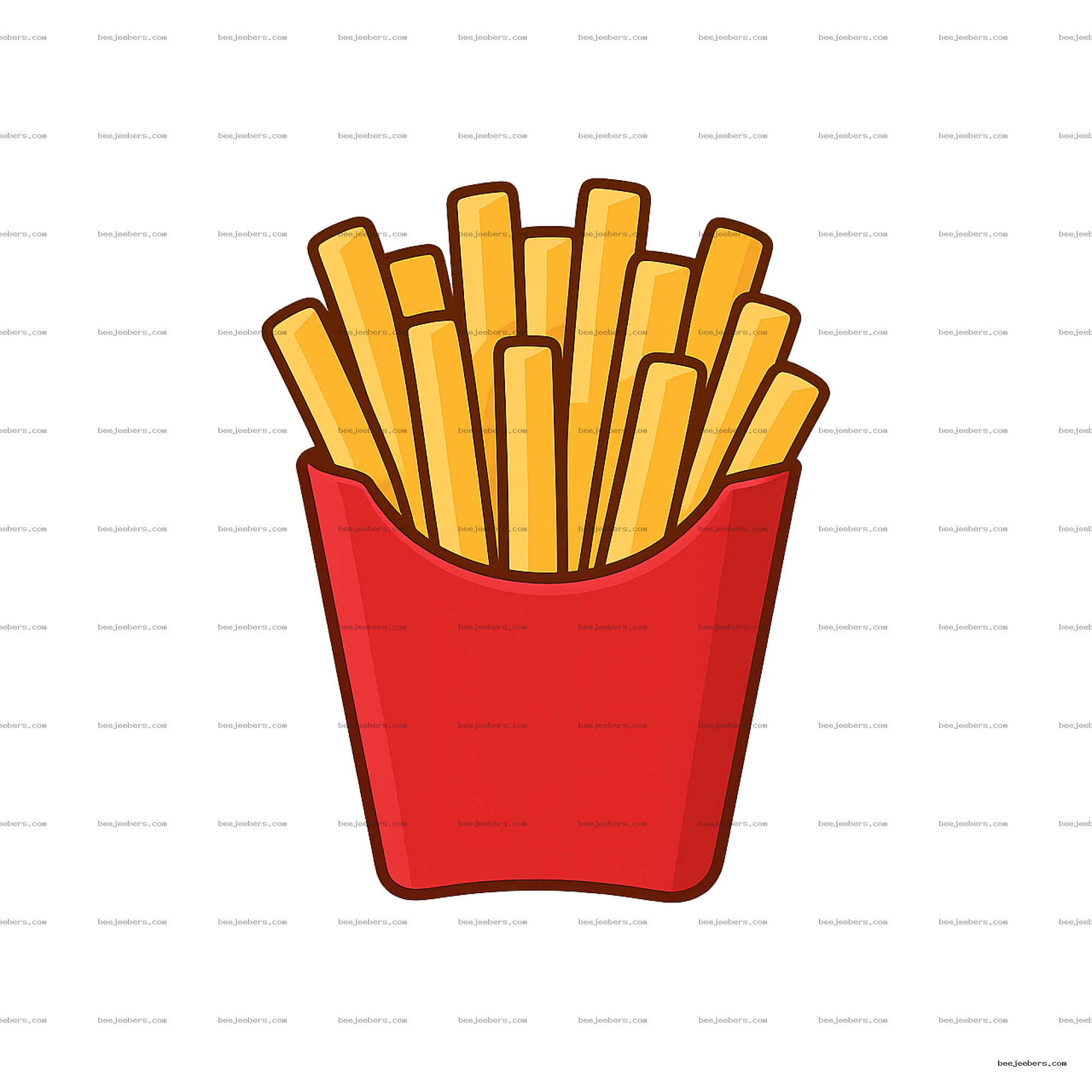 Vector illustration of golden French fries in a red container with transparent background