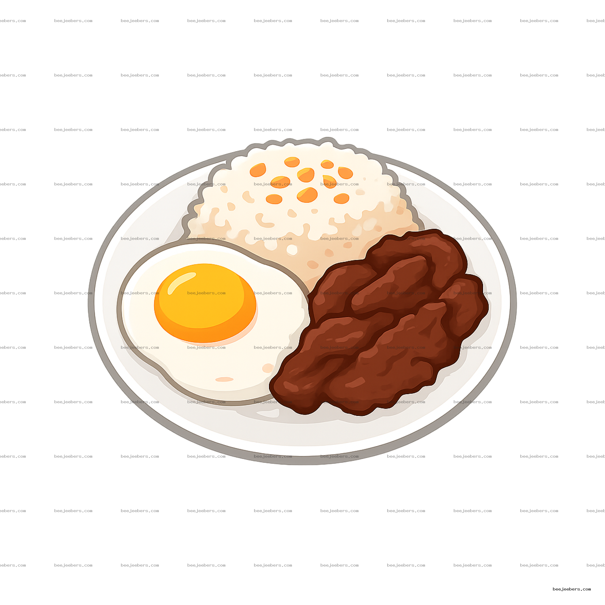 Vector illustration of tapsilog Filipino breakfast with rice, sunny-side egg, and marinated meat on white plate
