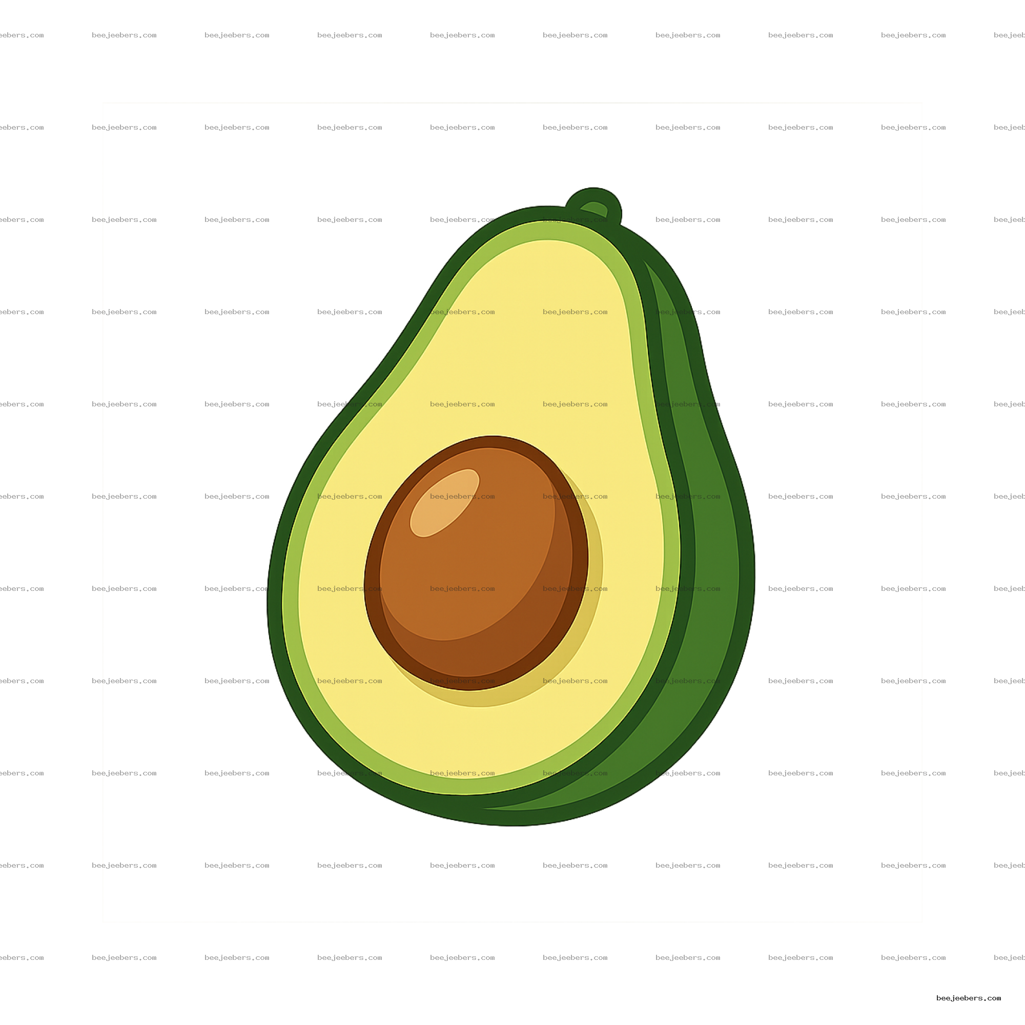 Clean vector illustration of a half avocado with seed on transparent background