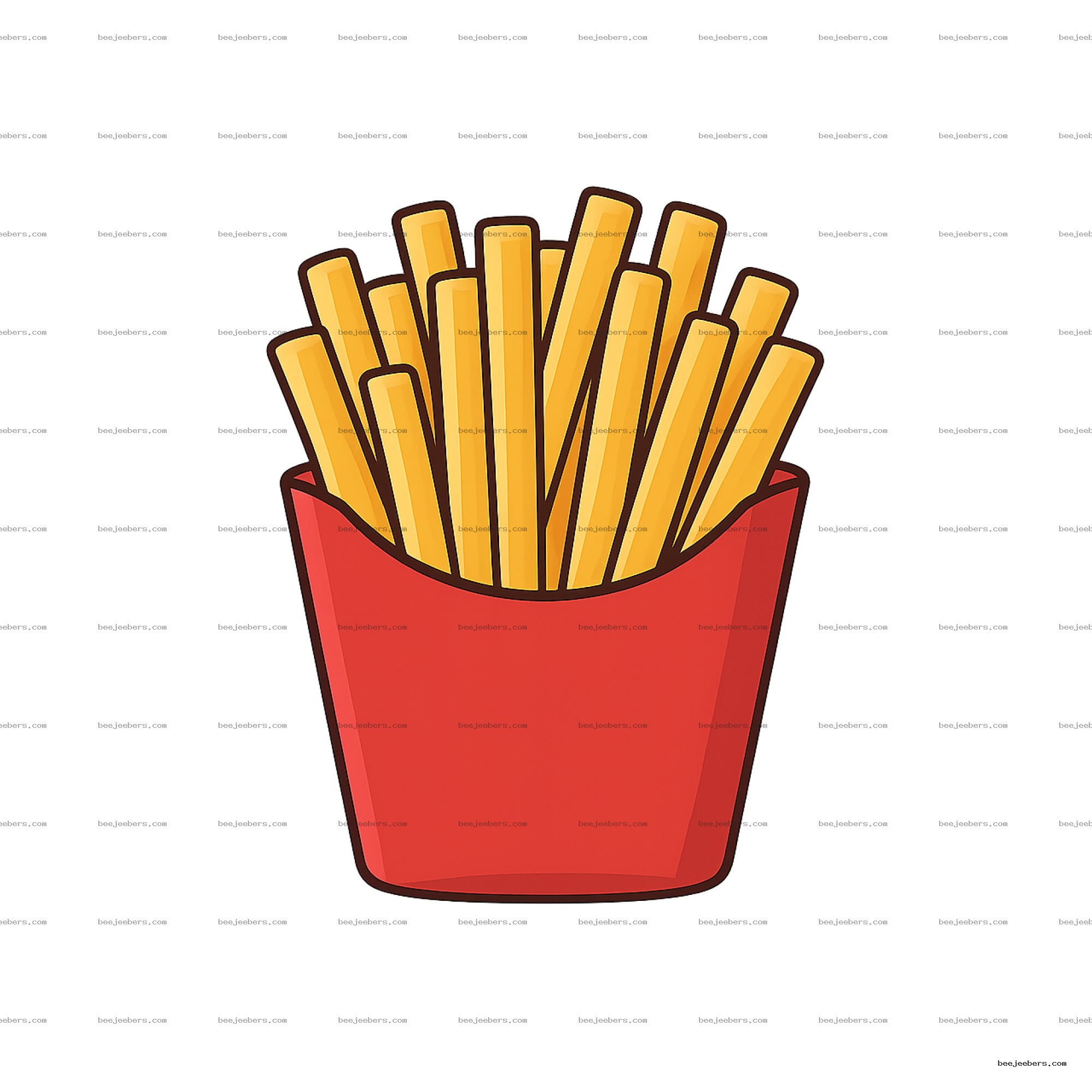 Vector clipart of French fries in a red container with bold outlines on transparent background