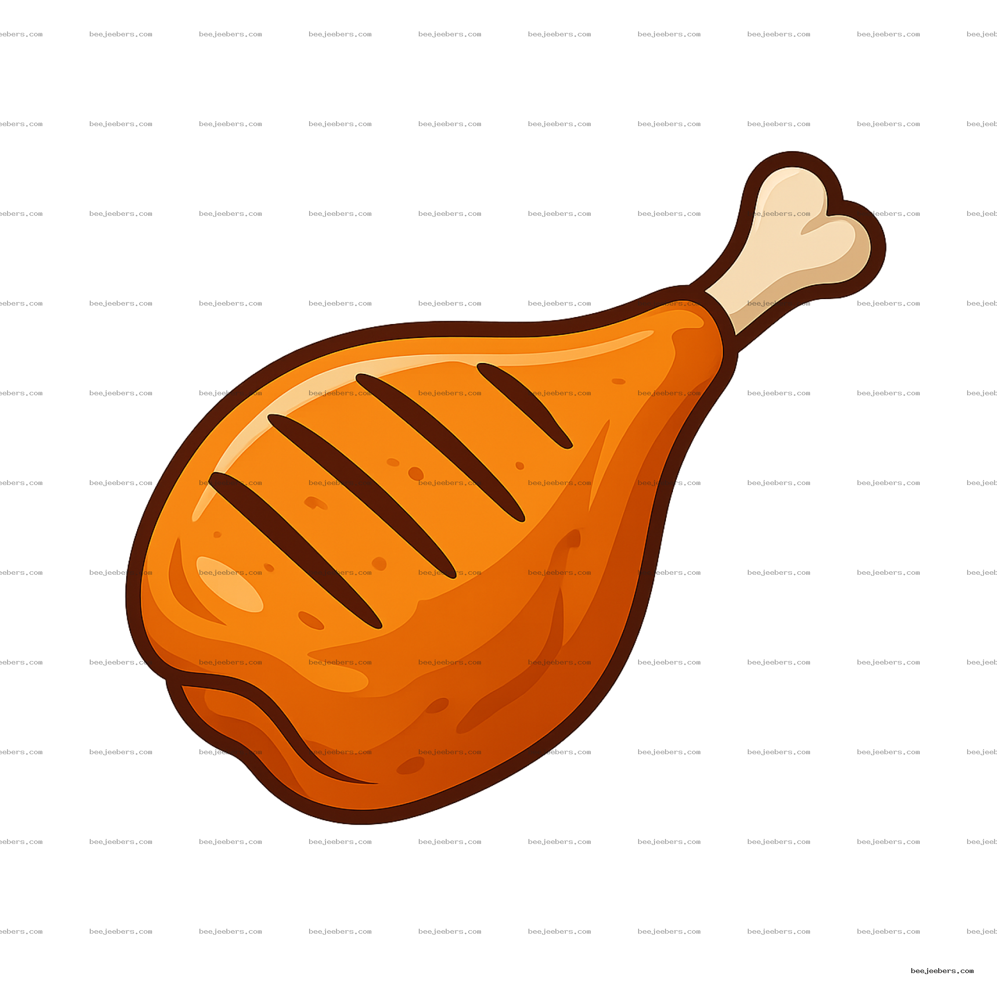 Vector illustration of a grilled chicken leg with grill marks and bone on a transparent background