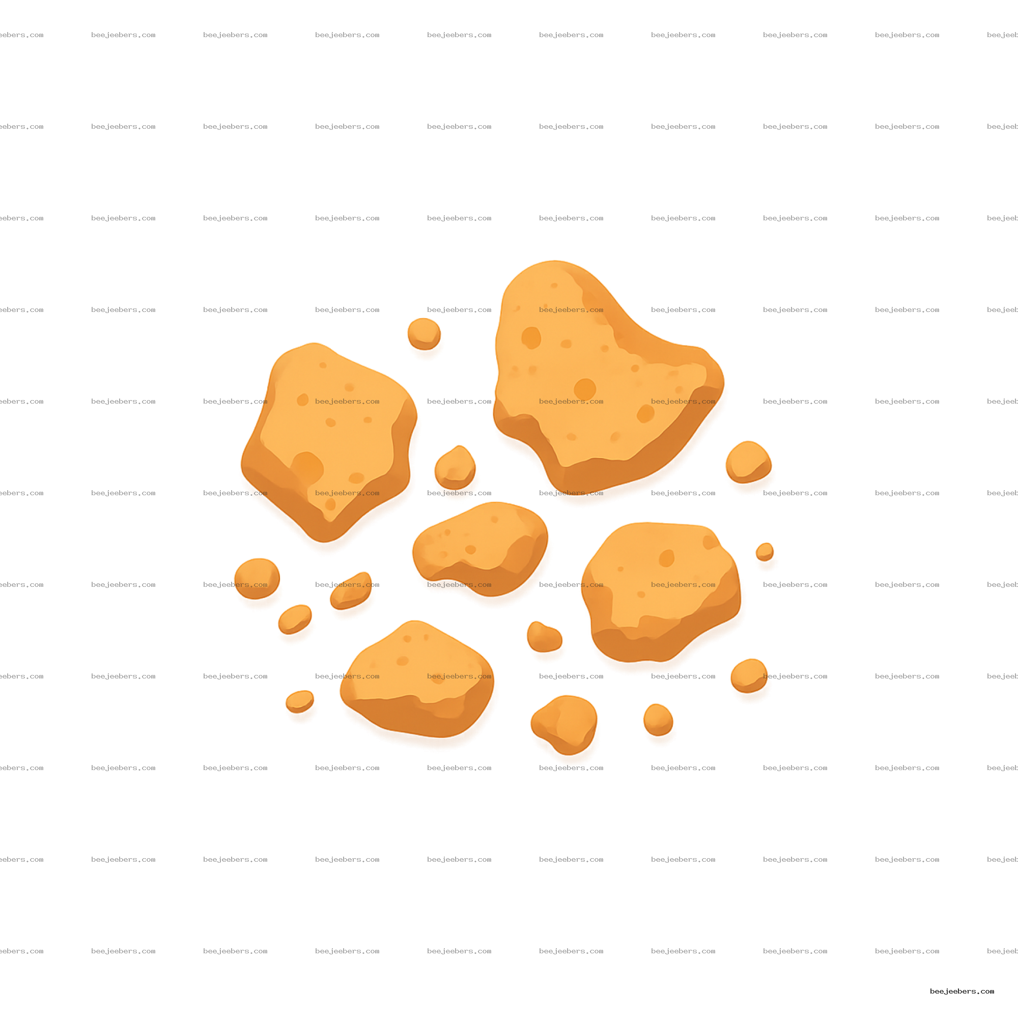 Clean vector illustration of scattered cookie crumbs in brown shades on transparent background