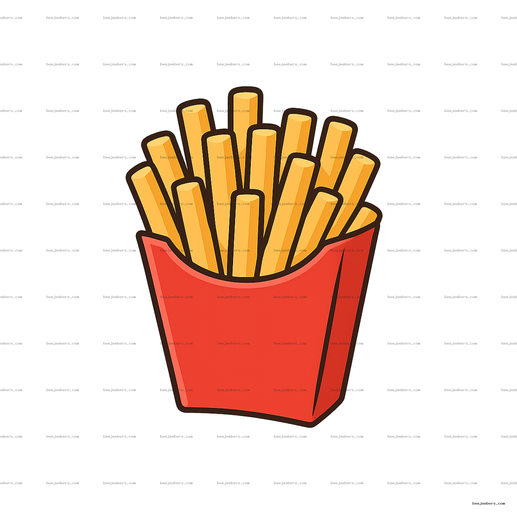 Vector illustration of golden French fries in a red container on transparent background