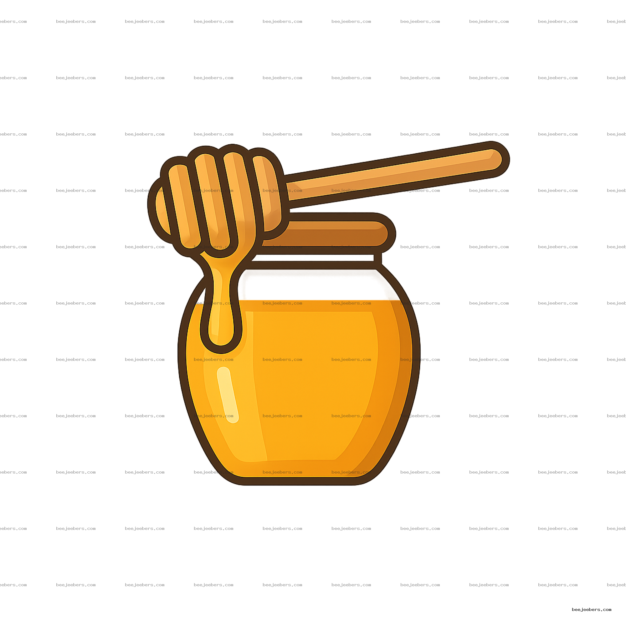 Vector honey jar with wooden honey dipper dripping honey on transparent background
