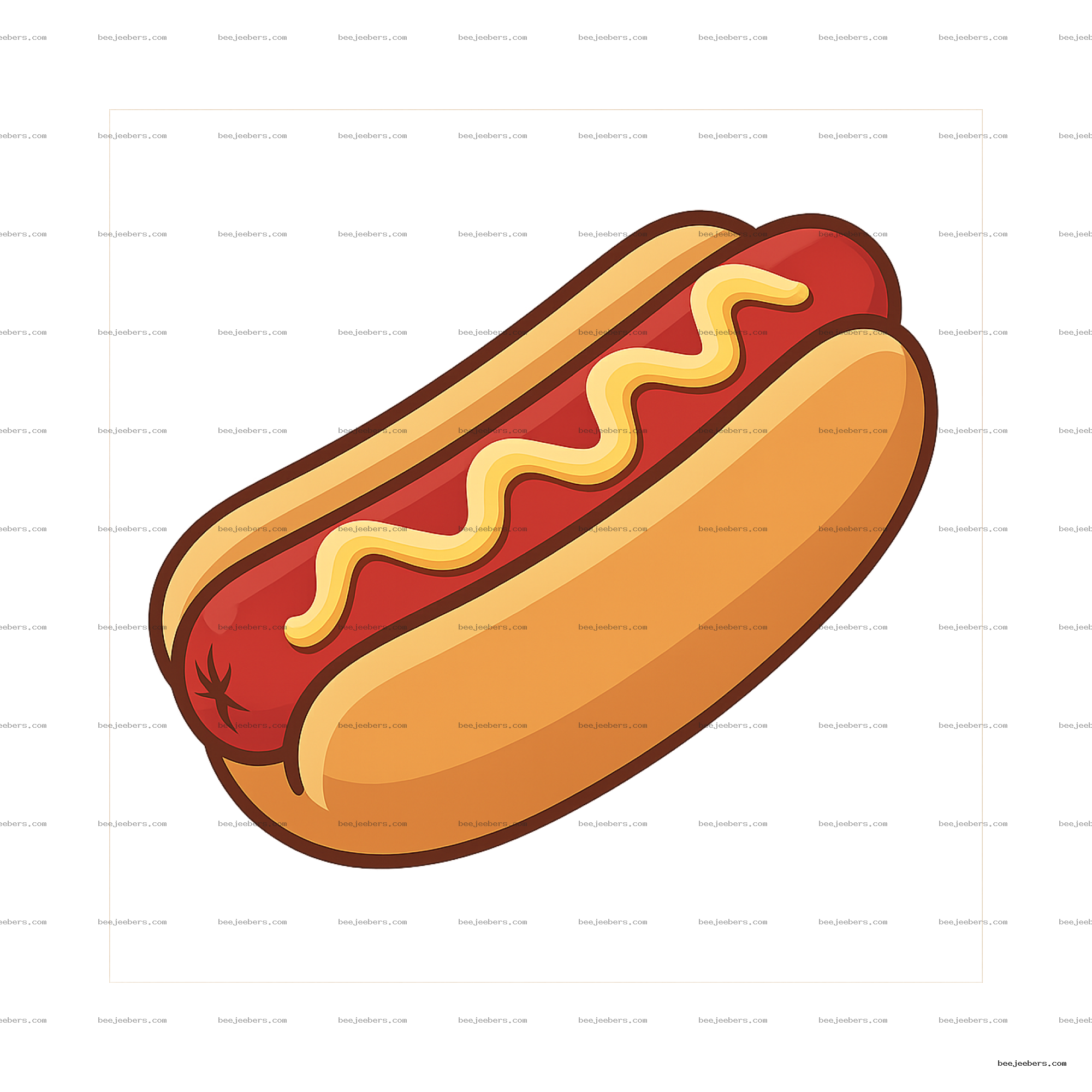 Clean vector illustration of a hotdog with mustard in a bun on transparent background