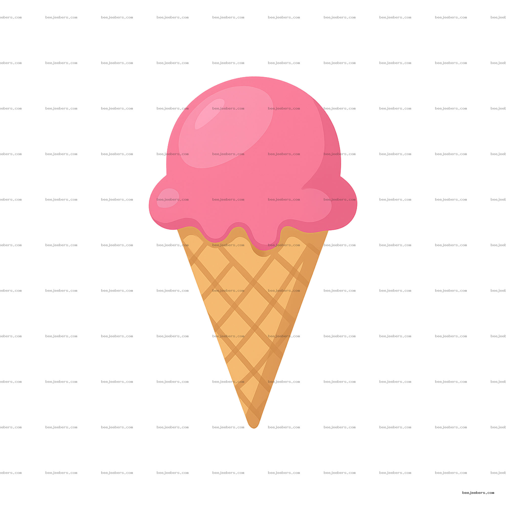 Clean vector pink ice cream cone with waffle cone on transparent background