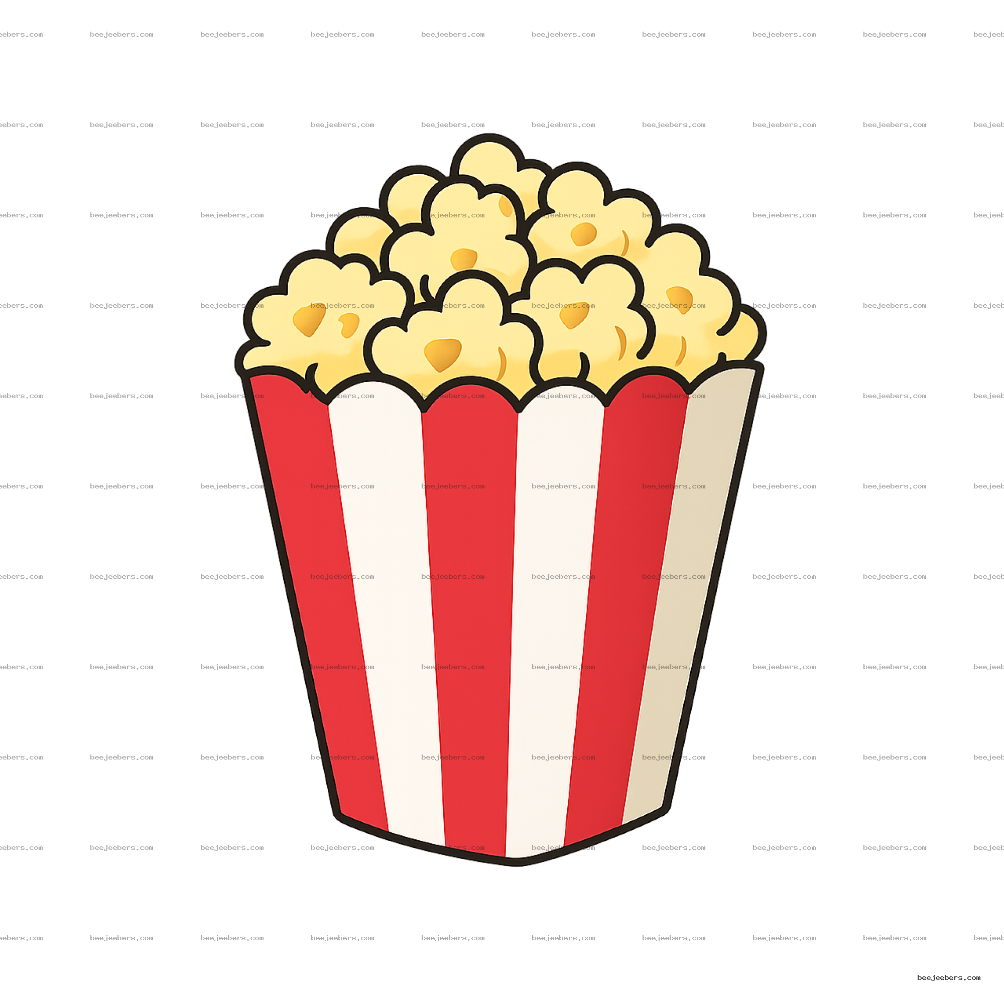 Popcorn clipart in red and white striped container with transparent background