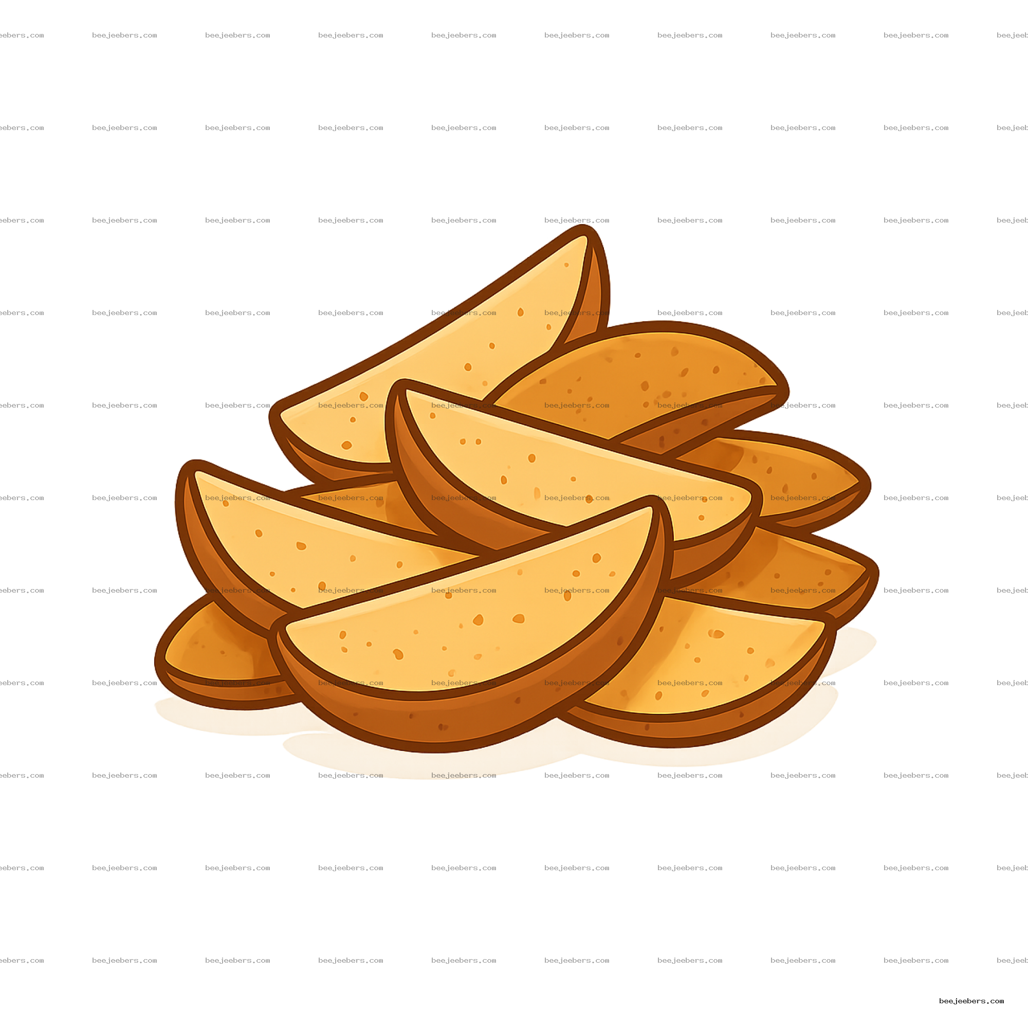 Vector illustration of golden potato wedges stacked with clean outlines and transparent background