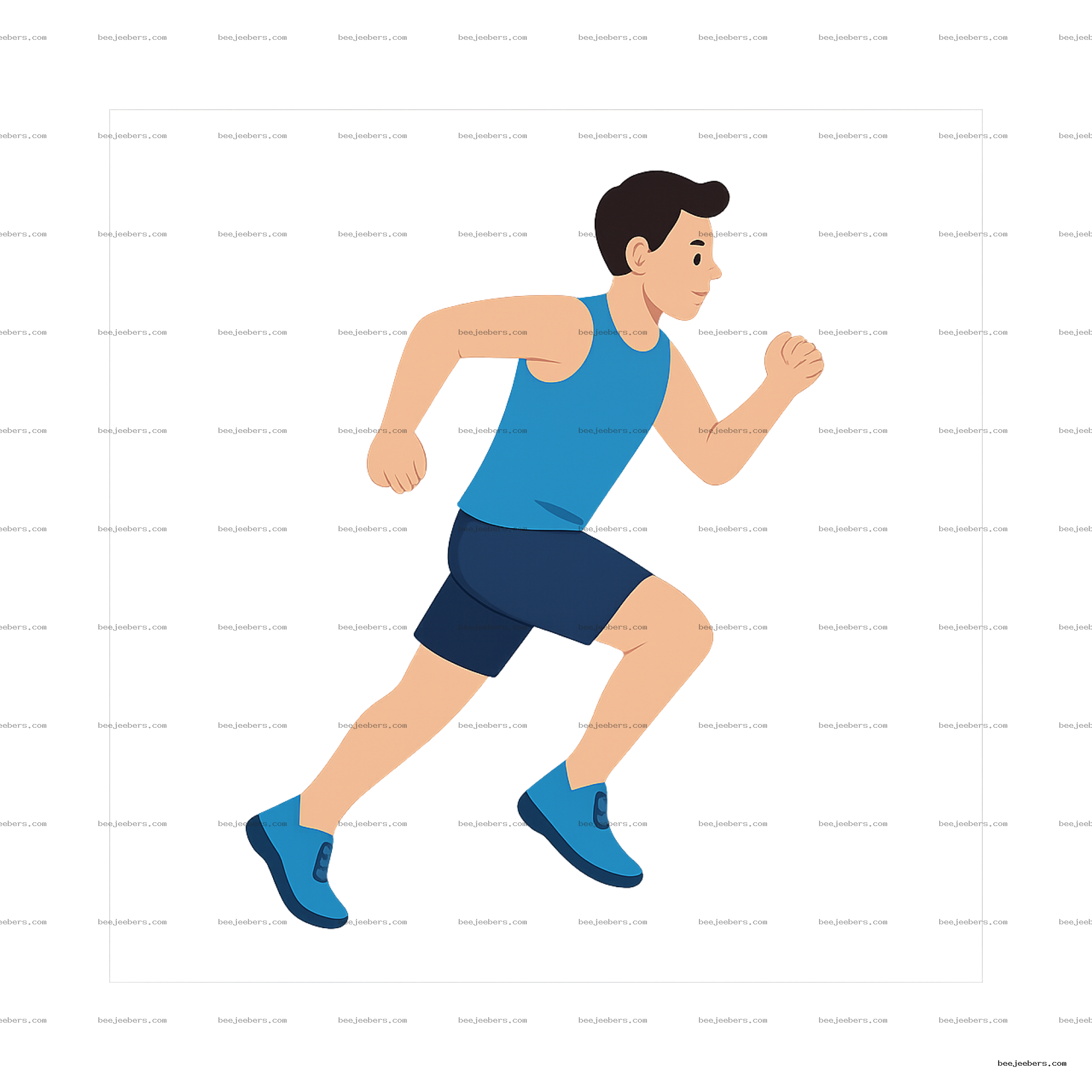 Vector illustration of male runner in blue sportswear running mid-stride on transparent background