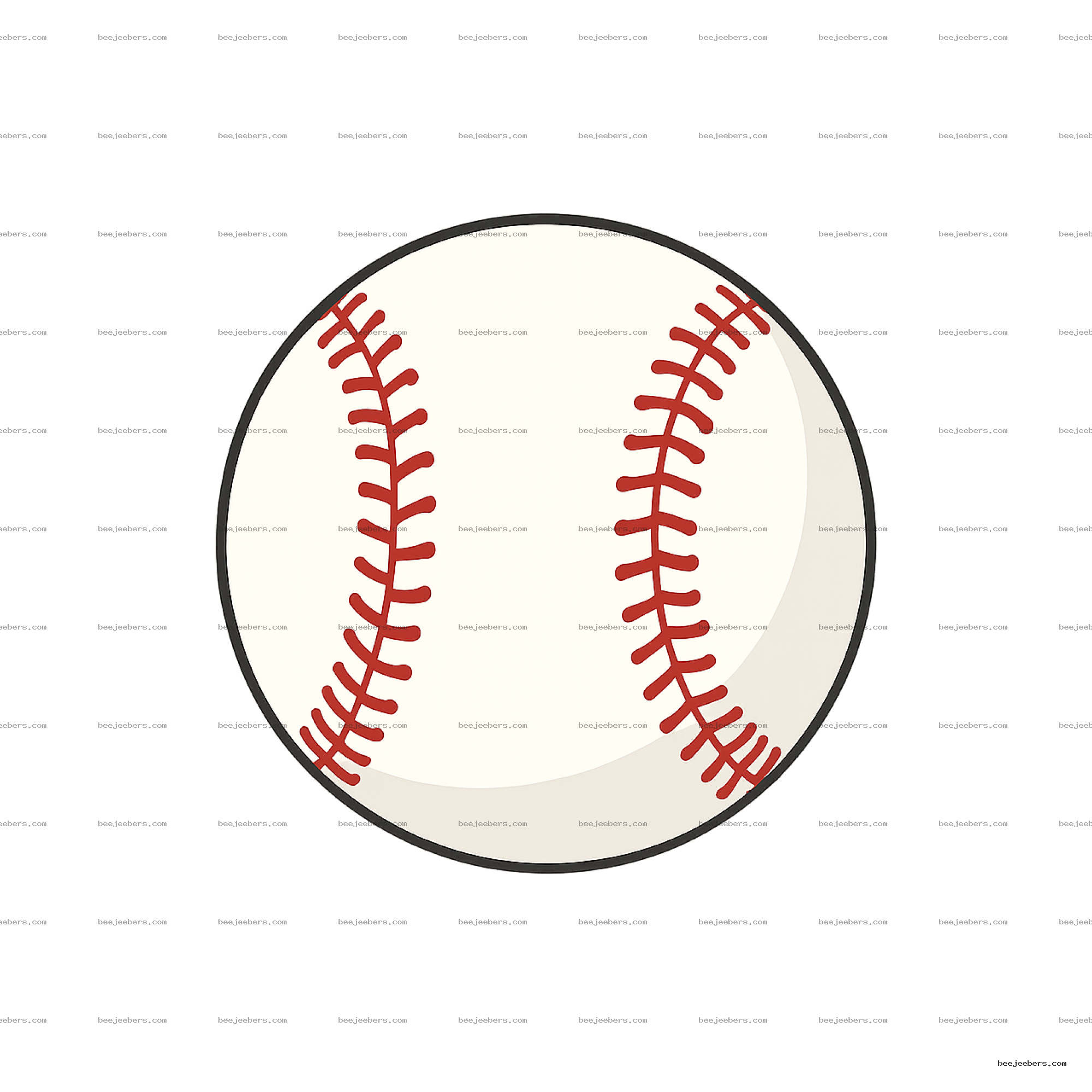 Clean vector illustration of a white baseball with red stitching on transparent background