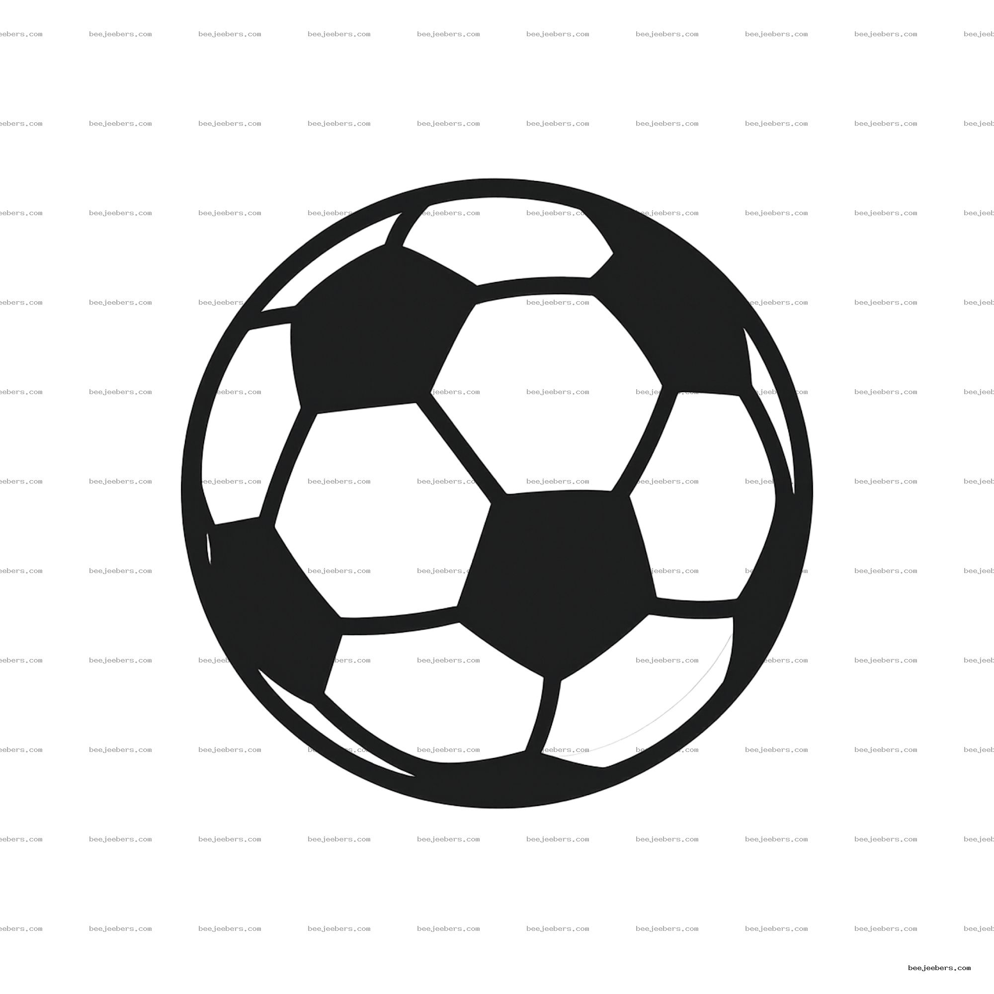 Black and white clean vector soccer ball with pentagon and hexagon panels on transparent background