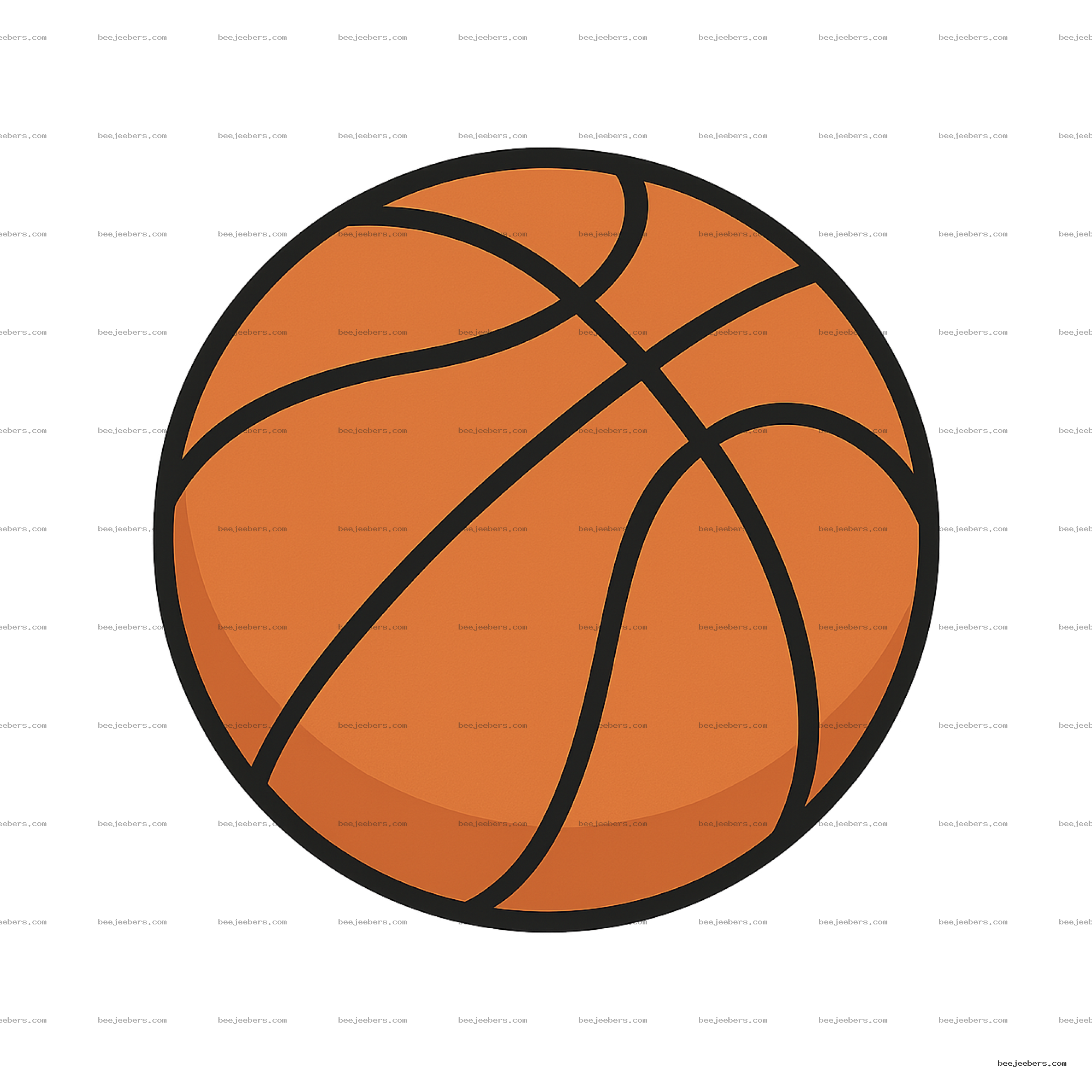 Clean vector illustration of an orange basketball with black lines on transparent background