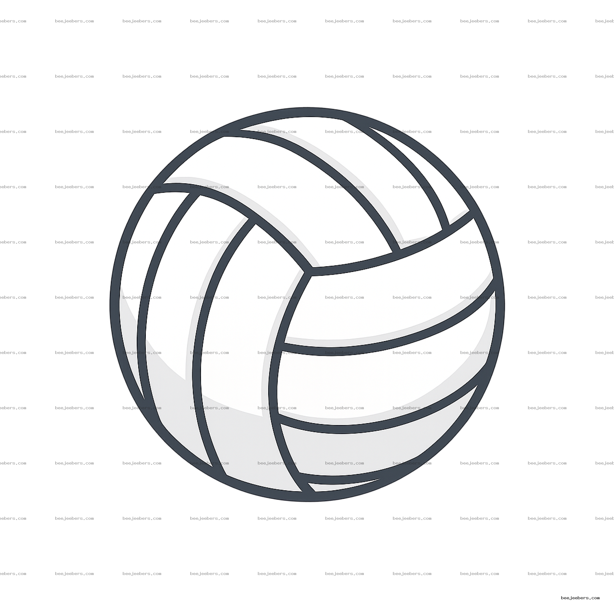 Clean vector illustration of a white volleyball with dark outlines on transparent background