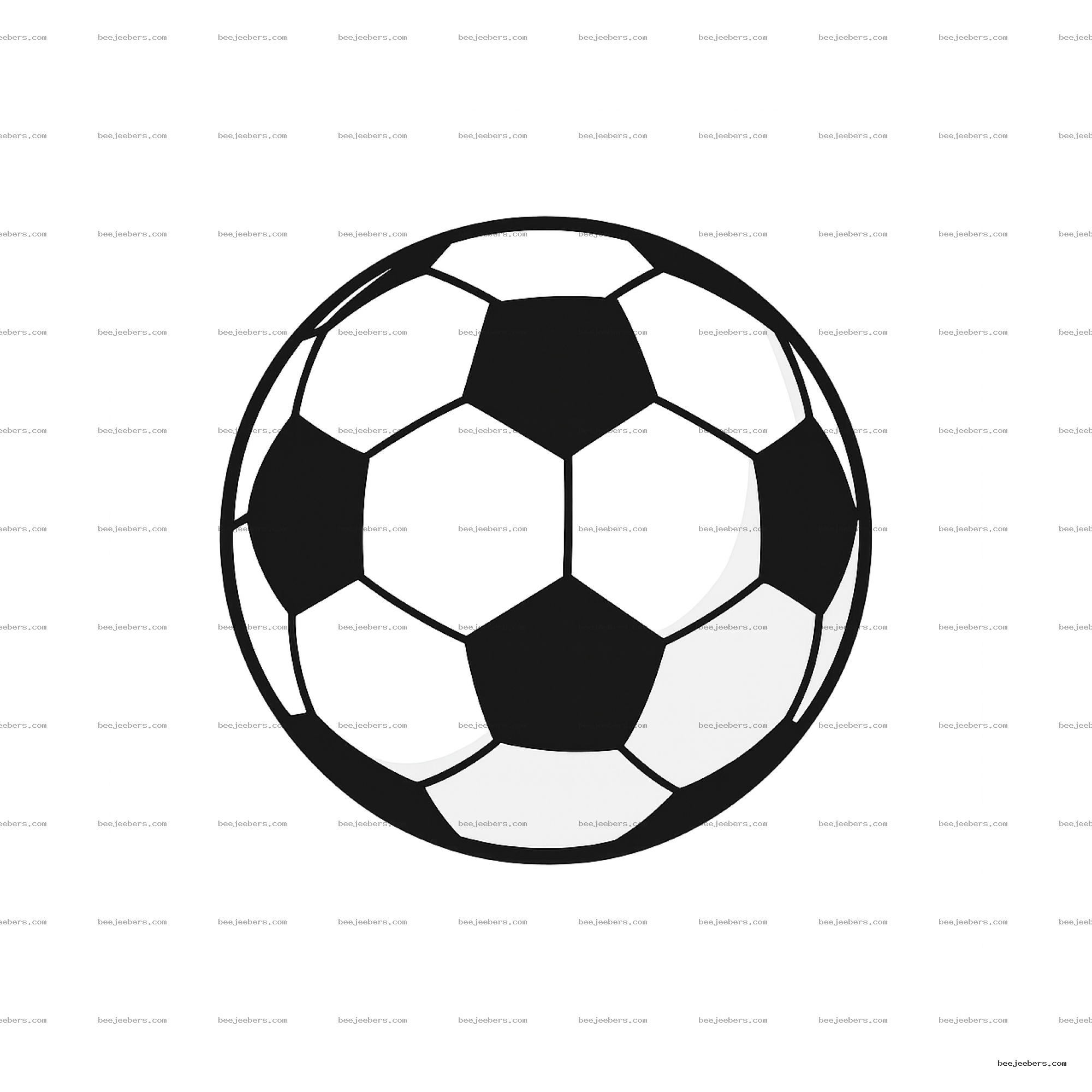 Clean vector illustration of a classic black and white soccer ball with a transparent background