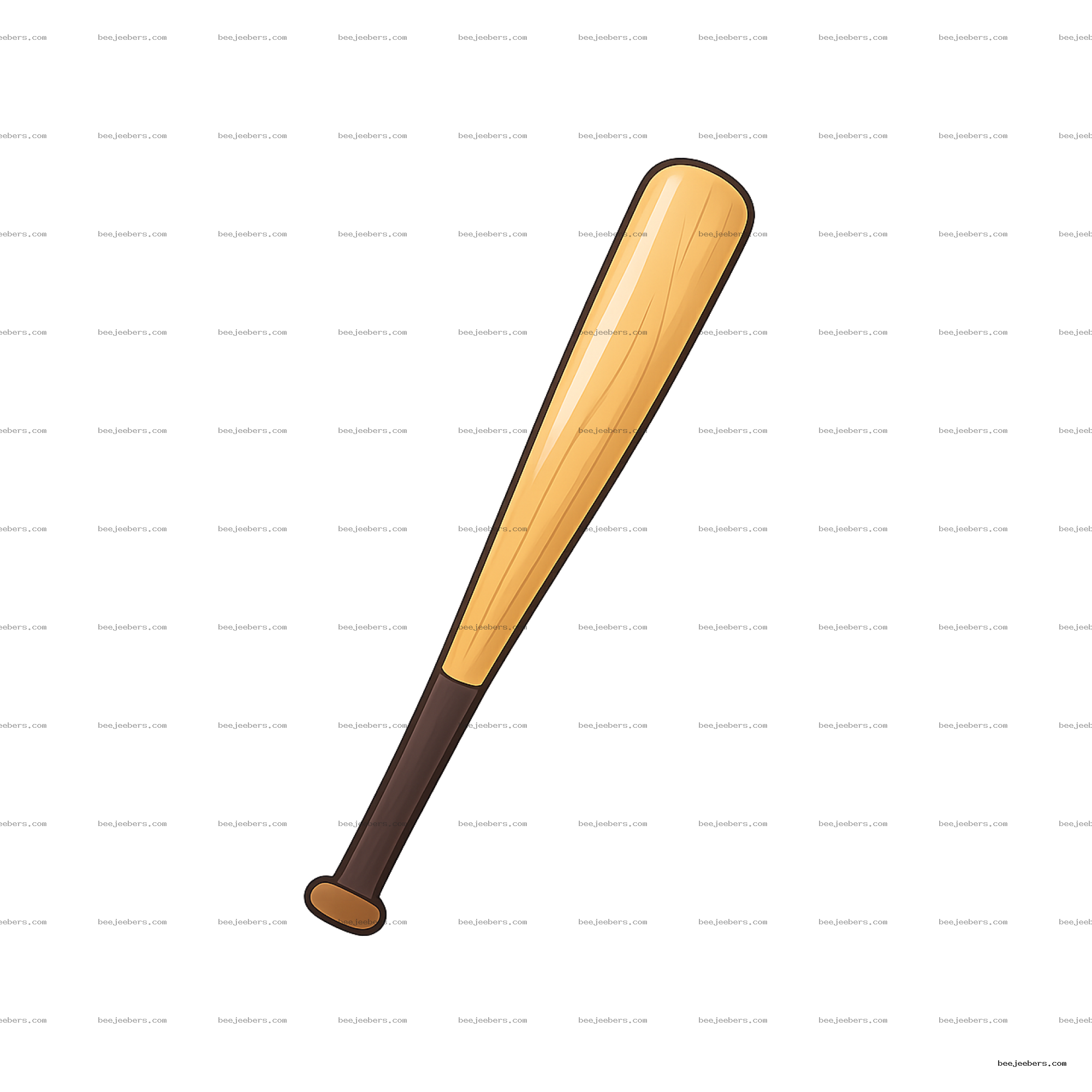 Clean vector illustration of a wooden baseball bat with dark brown handle on transparent background