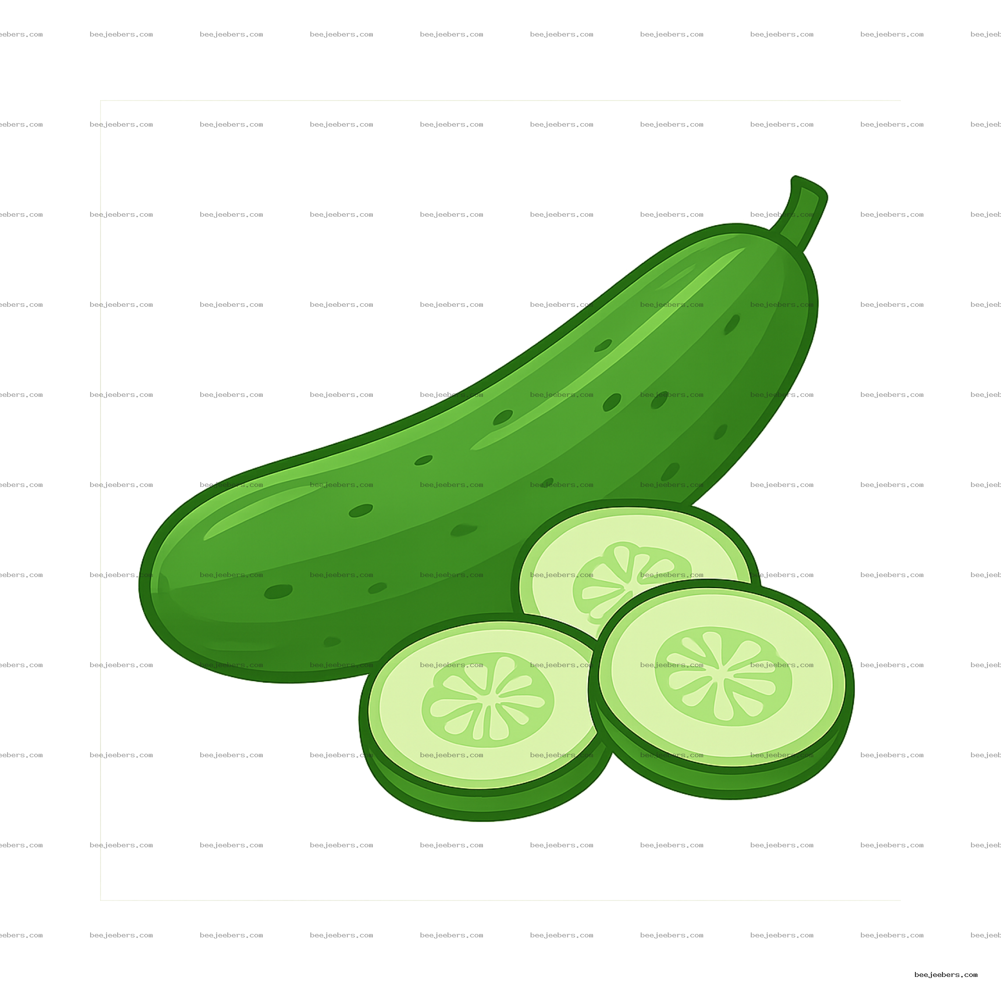 Vector illustration of a whole cucumber with sliced cucumber pieces on a transparent background