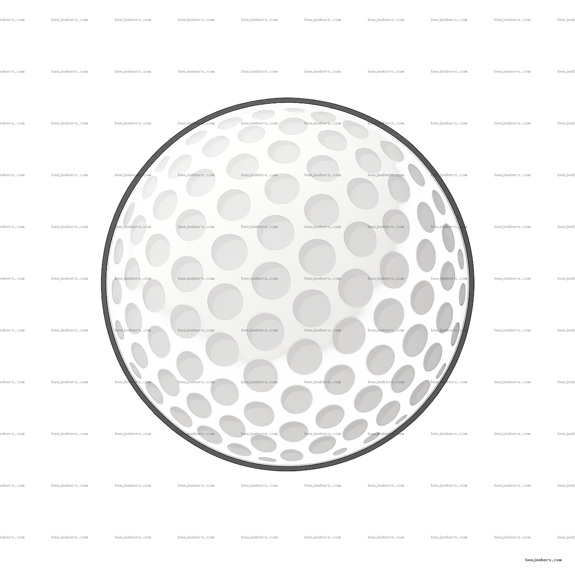 Close-up clean vector image of a white golf ball with dimples on transparent background