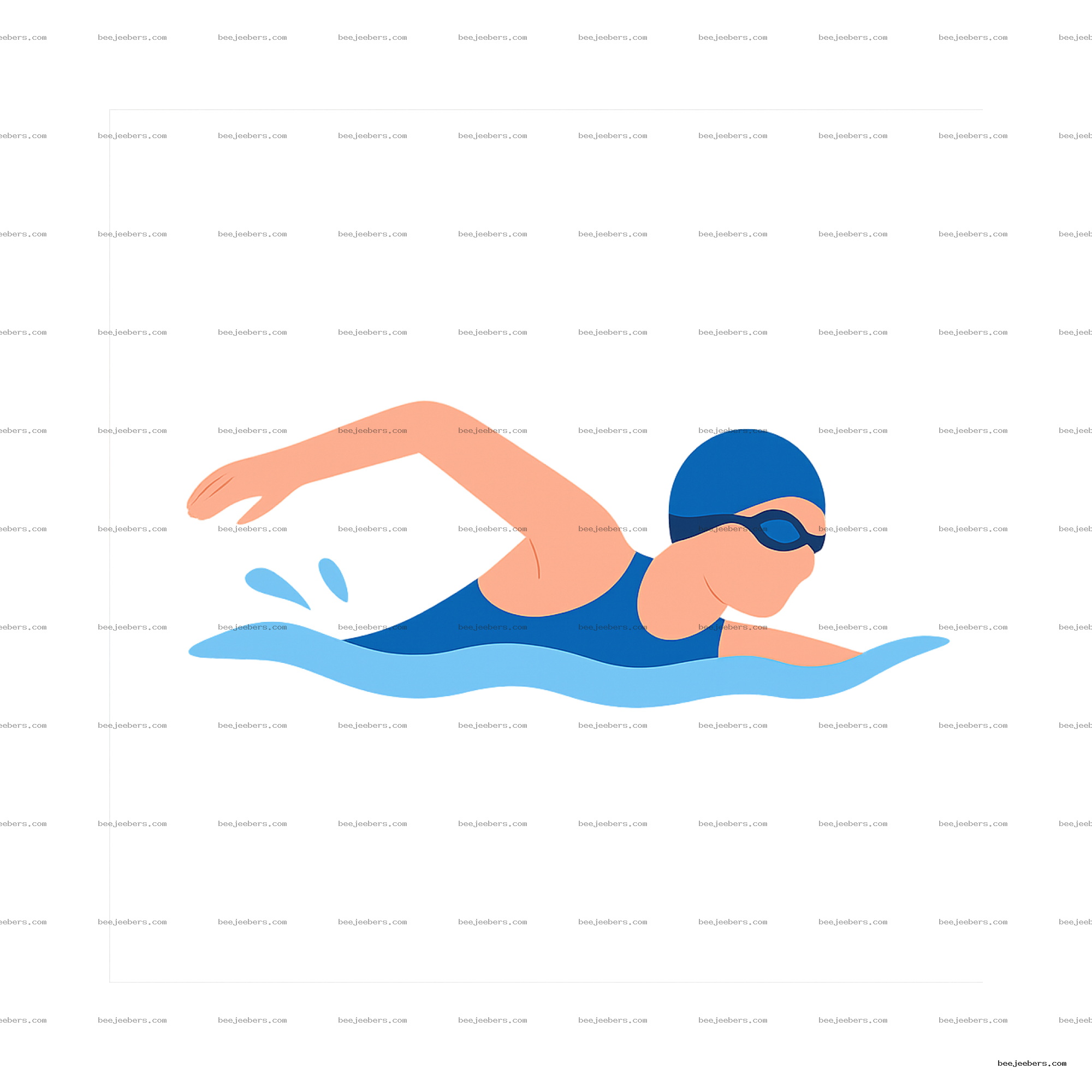 Vector illustration of a swimmer in blue cap and goggles swimming freestyle with water splashes on transparent background
