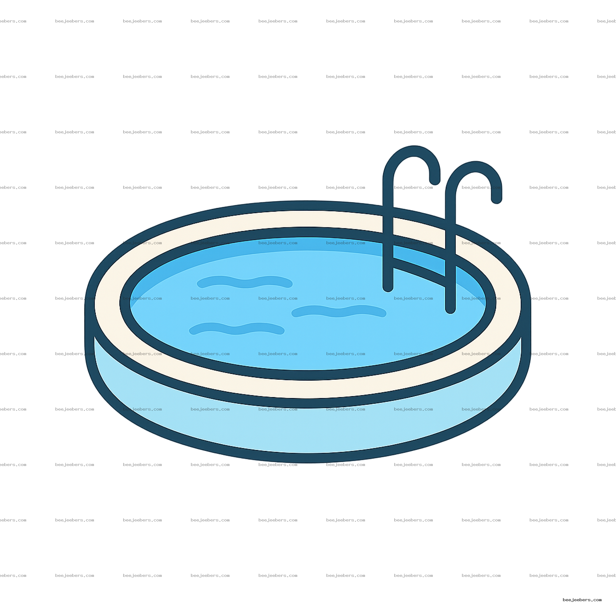 Round swimming pool vector with blue water and metal ladder on transparent background