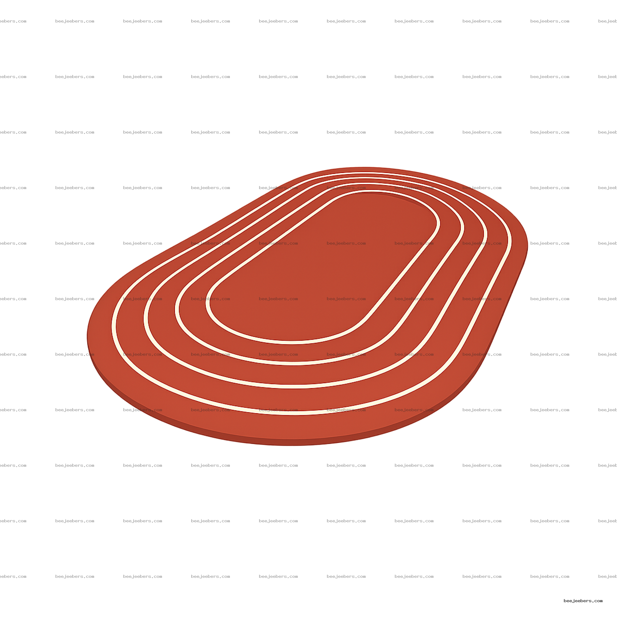 Clean vector illustration of an oval running track with white lanes on red surface, transparent background