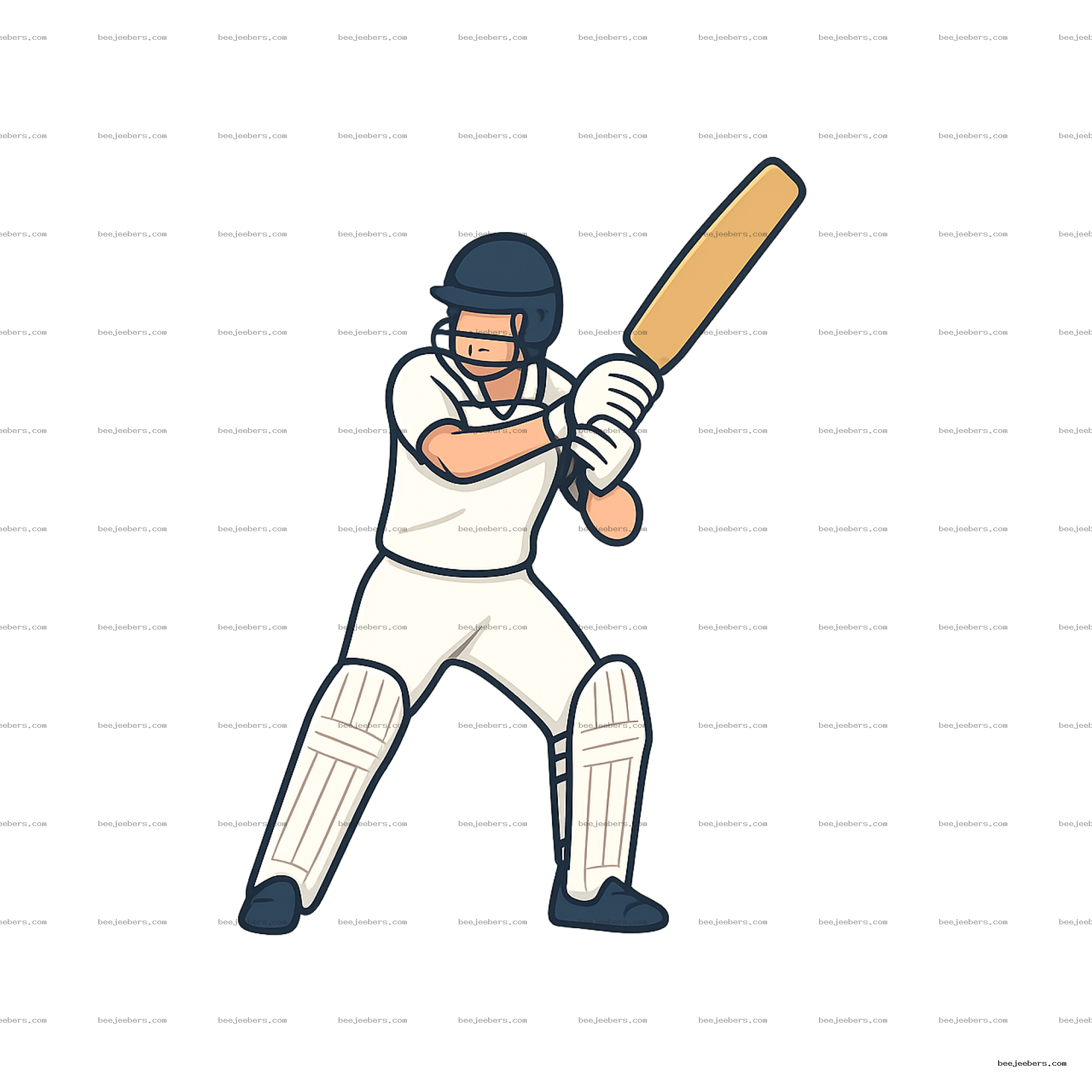 Clean vector illustration of a cricket player batting with protective gear on transparent background