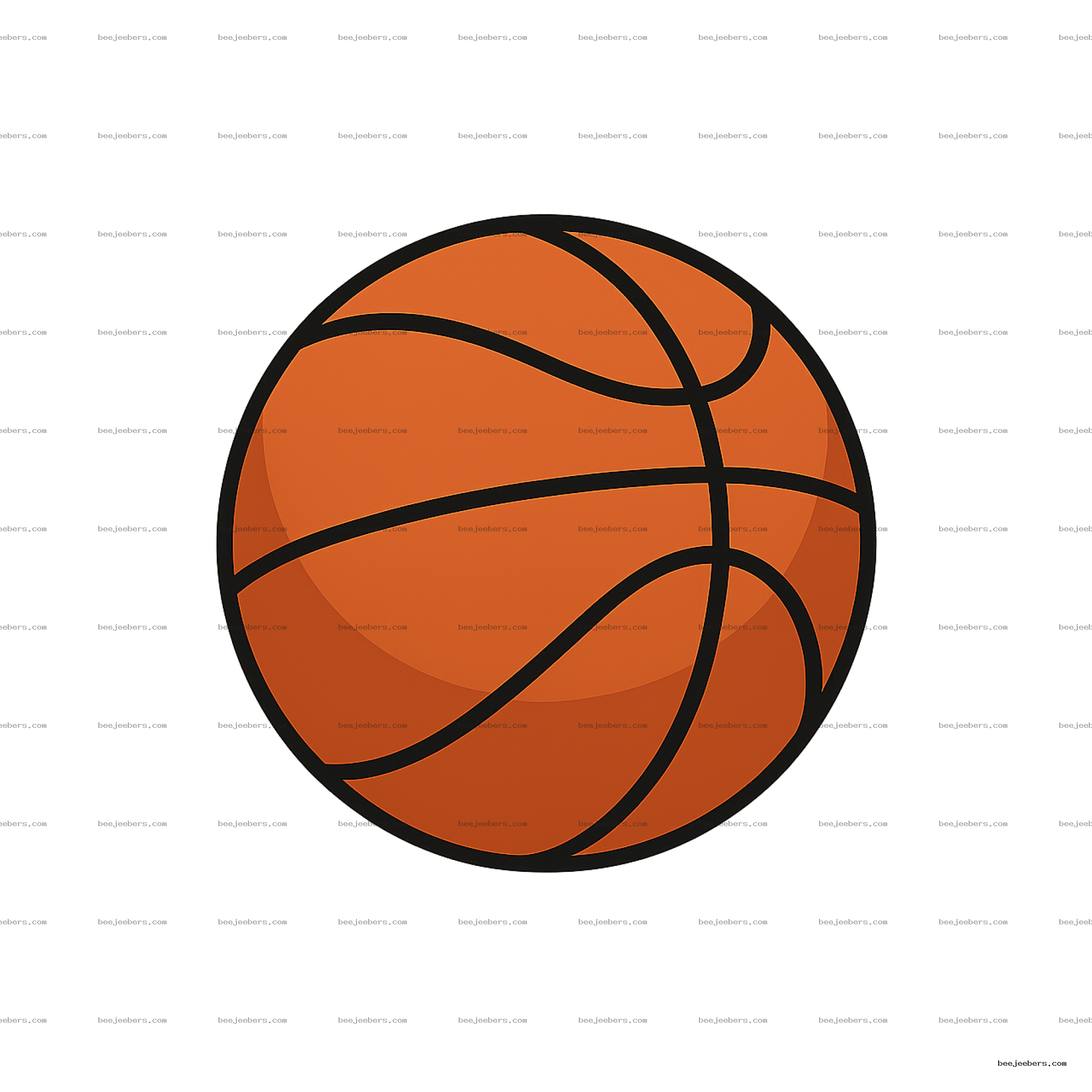 Vector illustration of an orange basketball with black lines on transparent background
