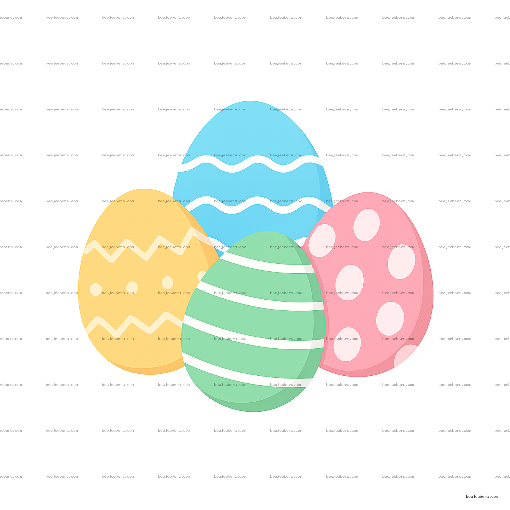 Clean vector PNG of colorful patterned Easter eggs with transparent background