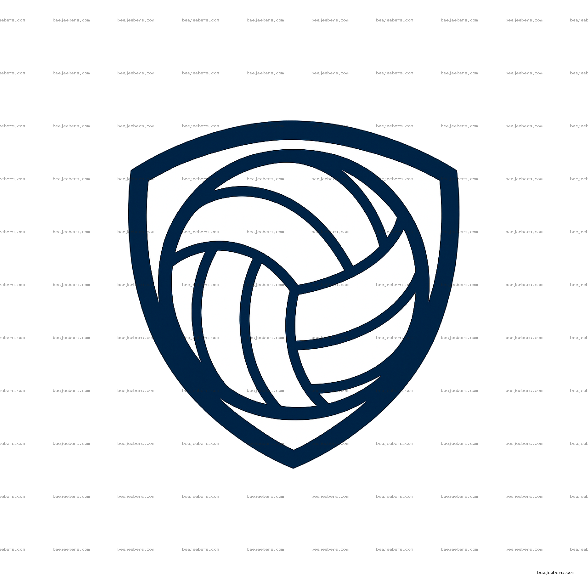 Navy blue and white volleyball logo inside a shield with transparent background