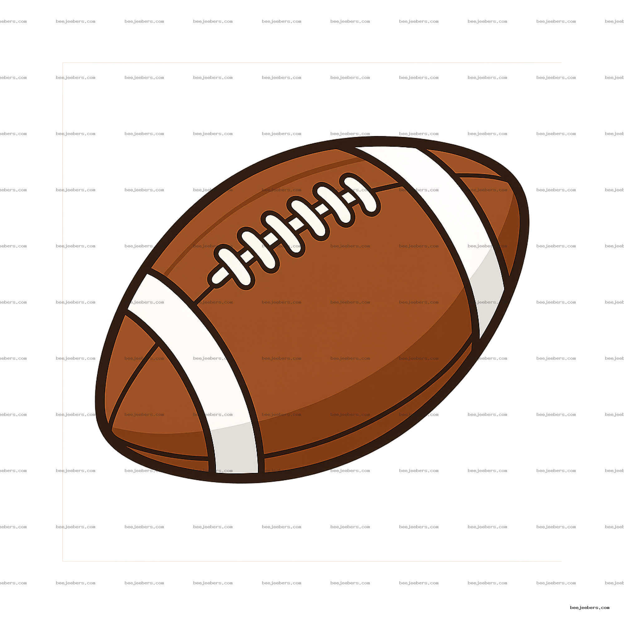 Clean vector illustration of a brown American football with white laces and stripes on transparent background