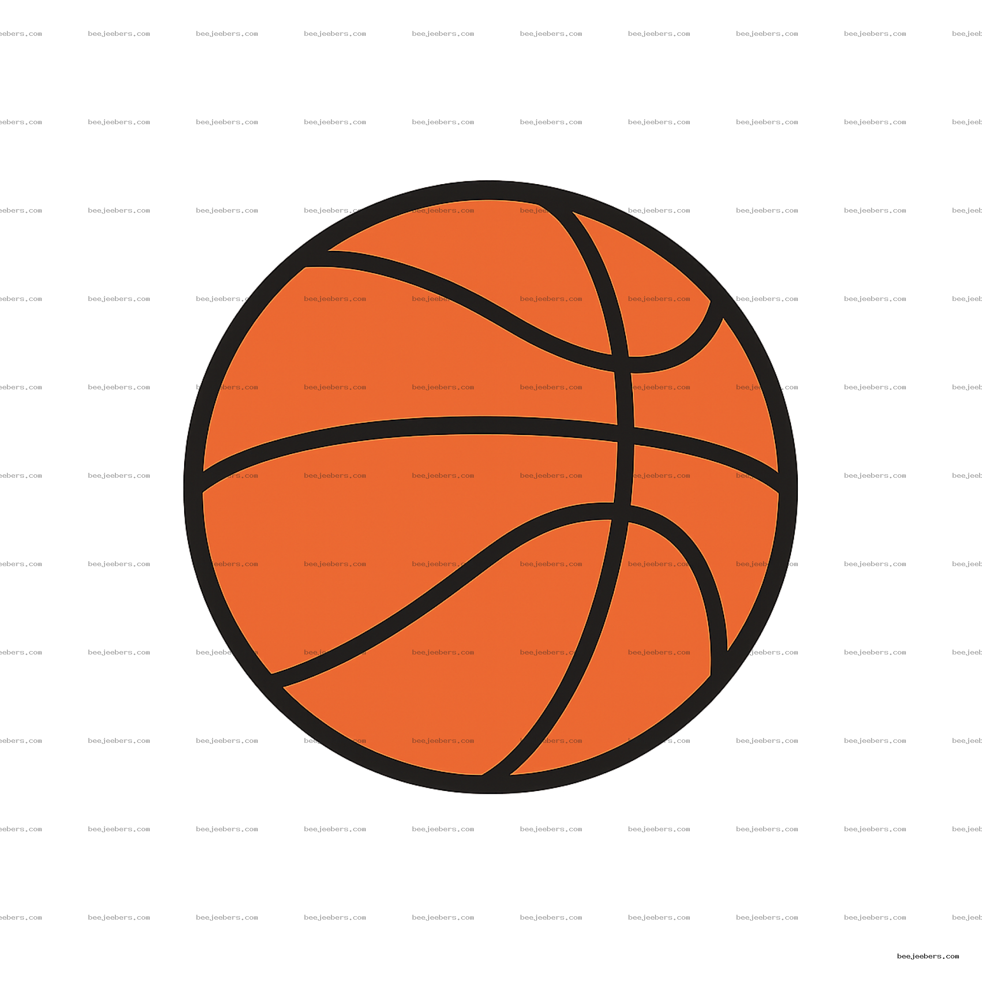 Clean vector style orange basketball clipart PNG with transparent background and black lines