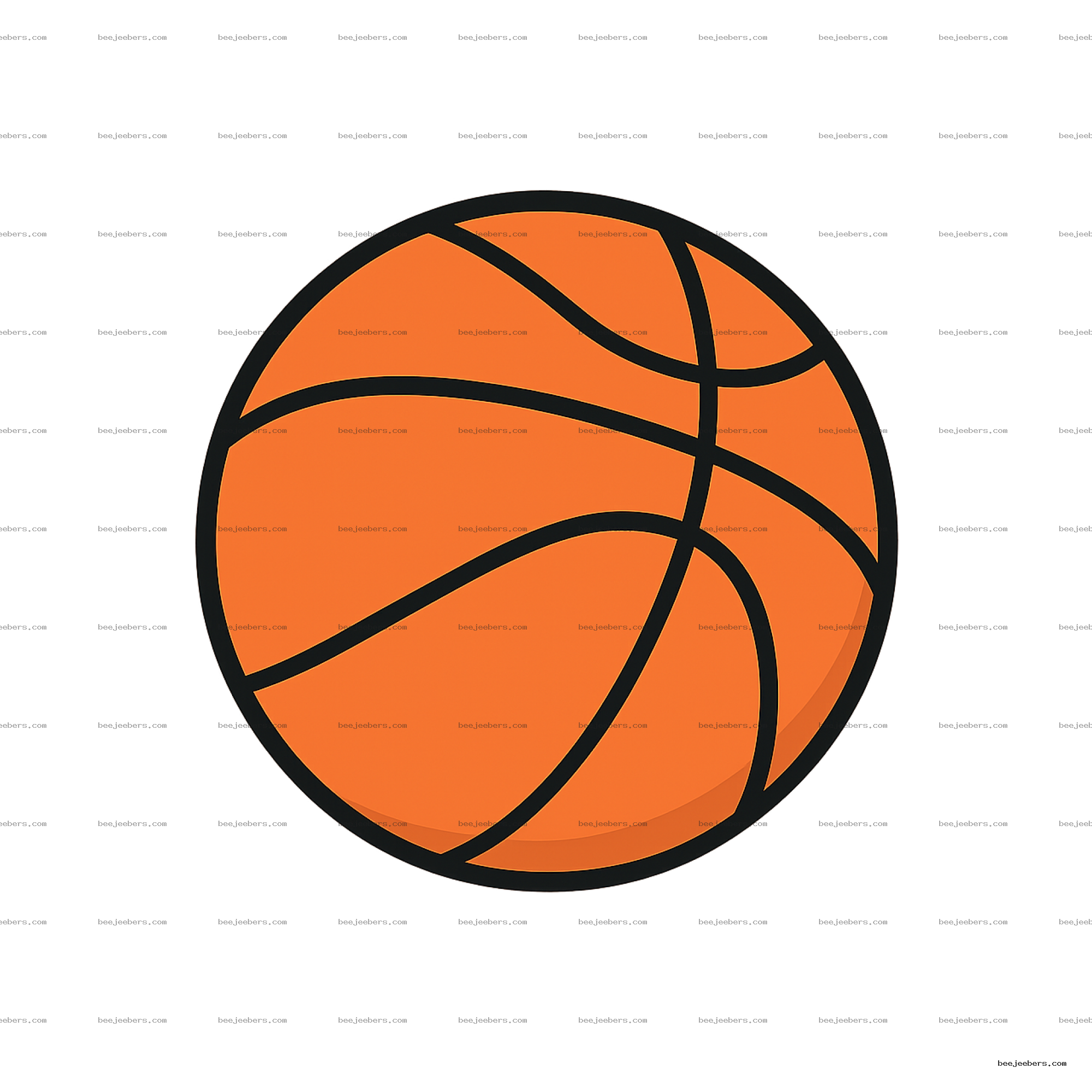 Clean vector illustration of an orange basketball with black lines on a transparent background