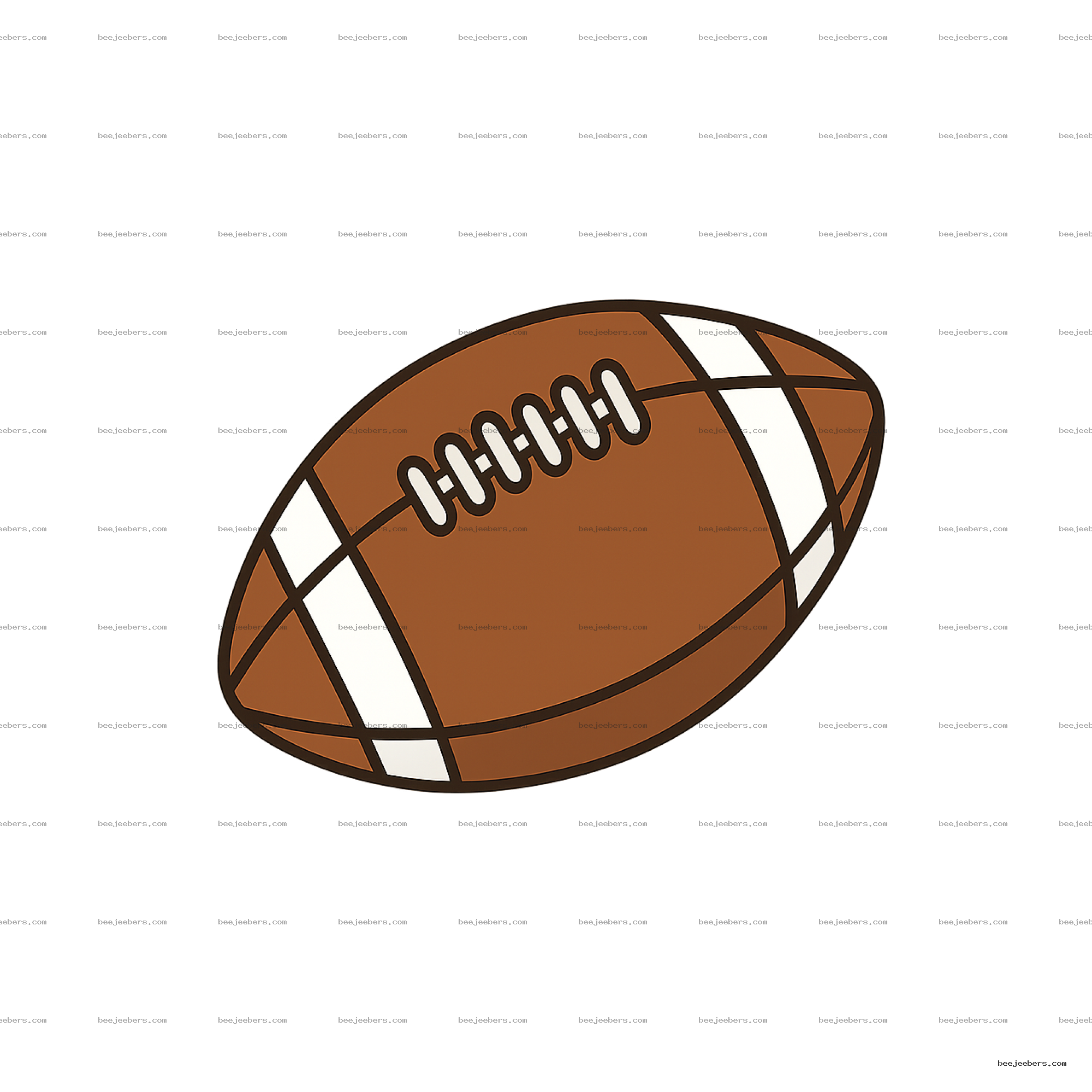 Vector illustration of a brown American football with white stripes and laces on a transparent background