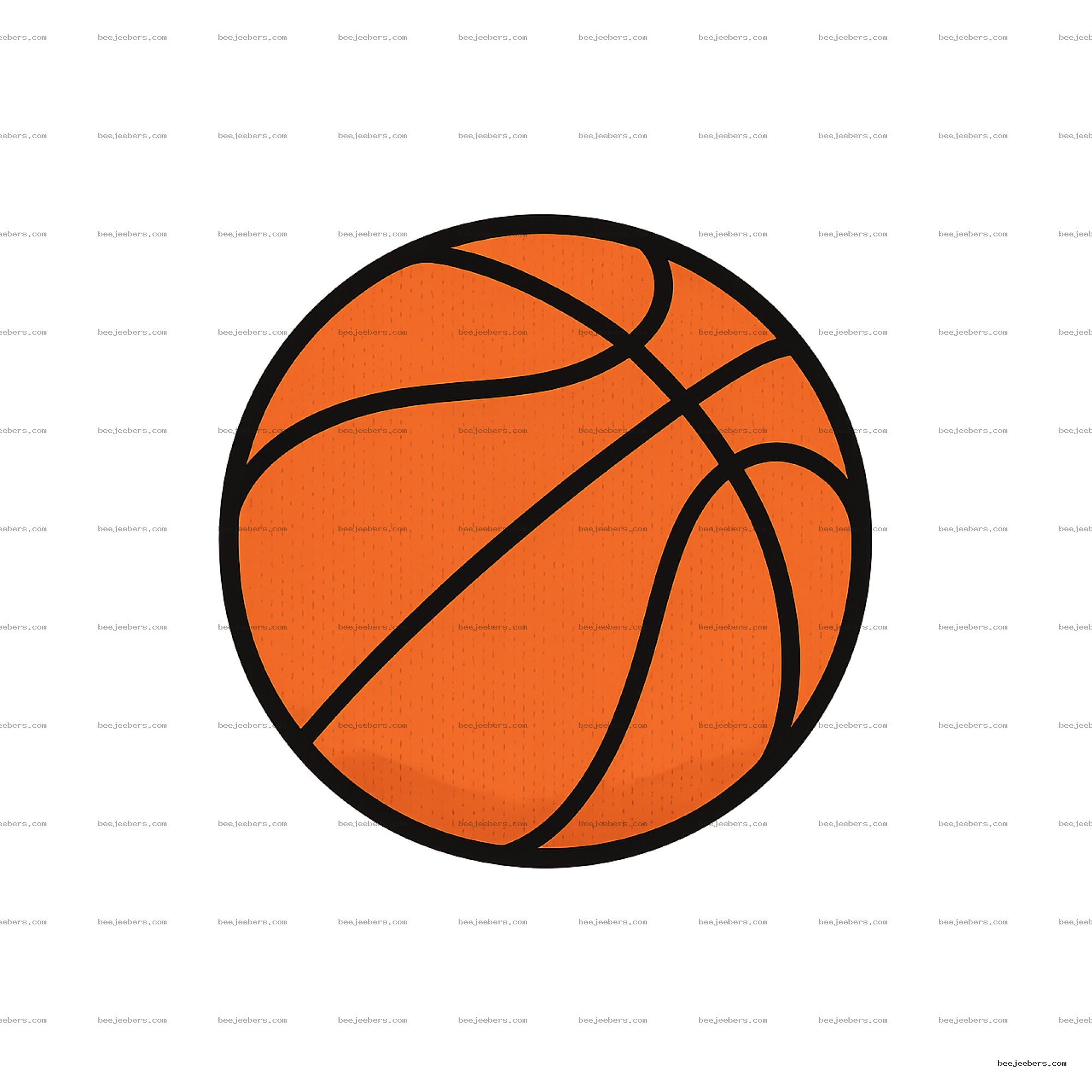 Clean vector illustration of an orange basketball with black lines on transparent background